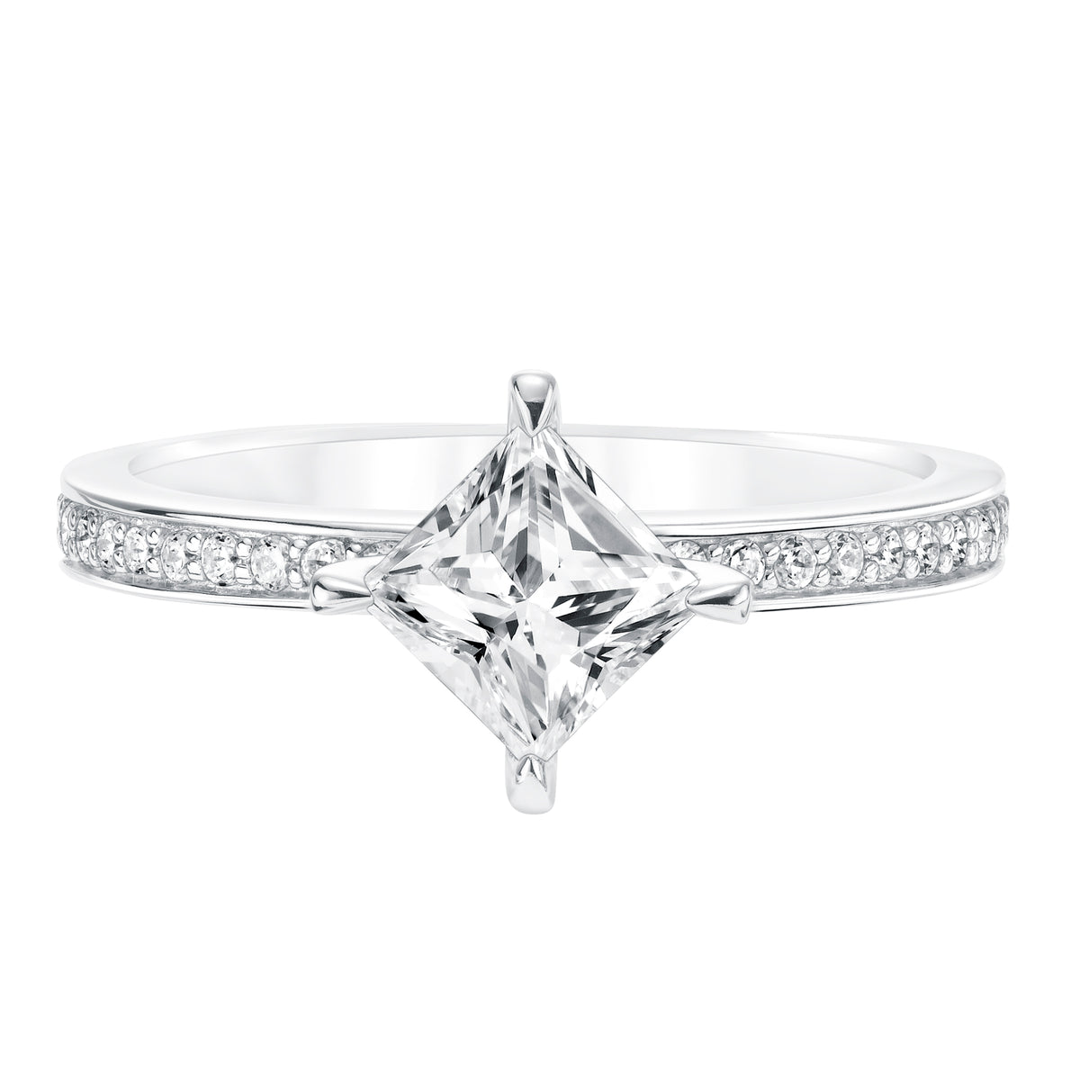 Diamond Prong Set Engagement Ring with Diamond Shank