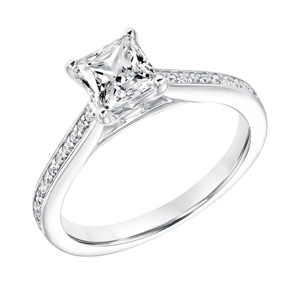 Diamond Prong Set Engagement Ring with Diamond Shank