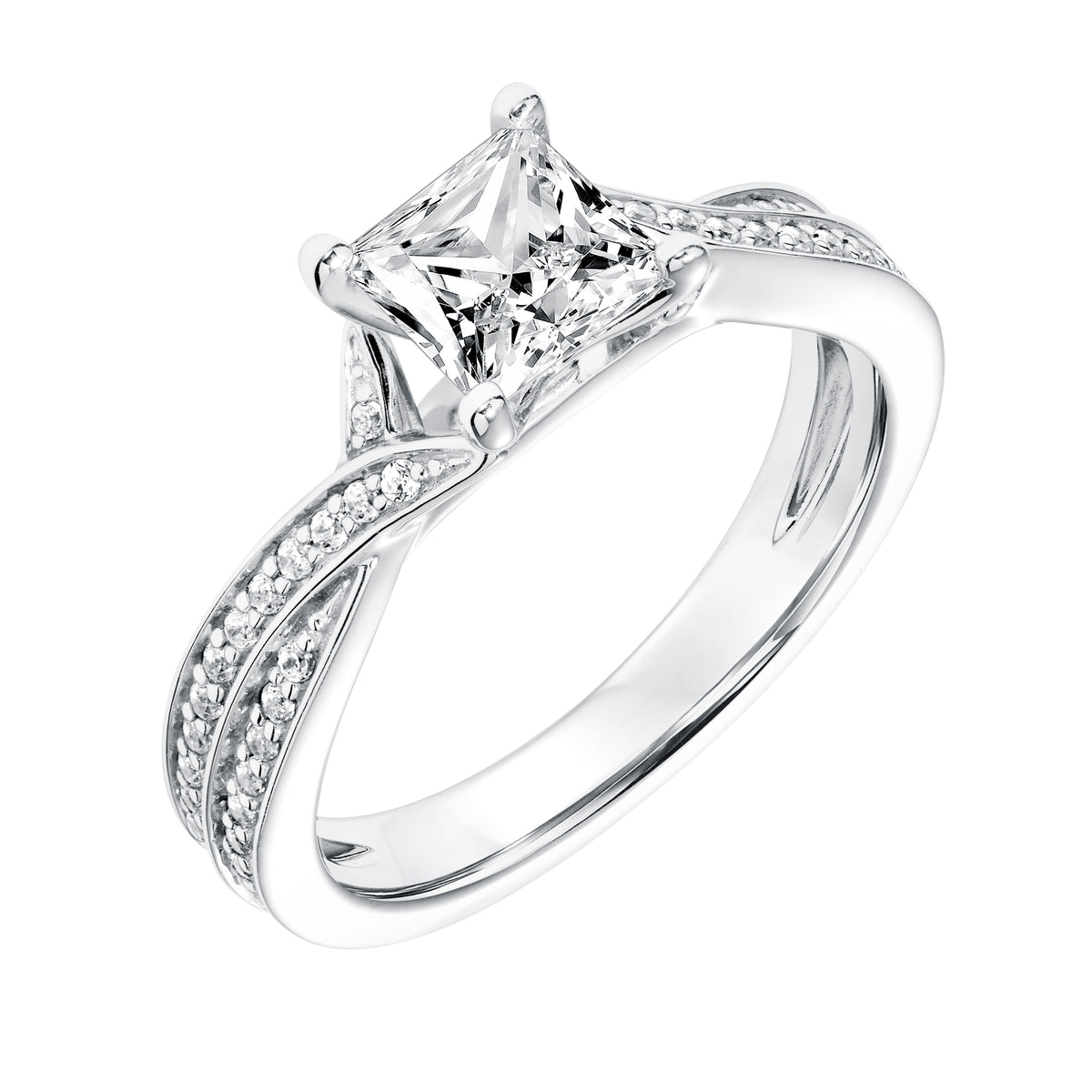 Diamond Prong Set Engagement Ring With Twisted  Daimond Shank