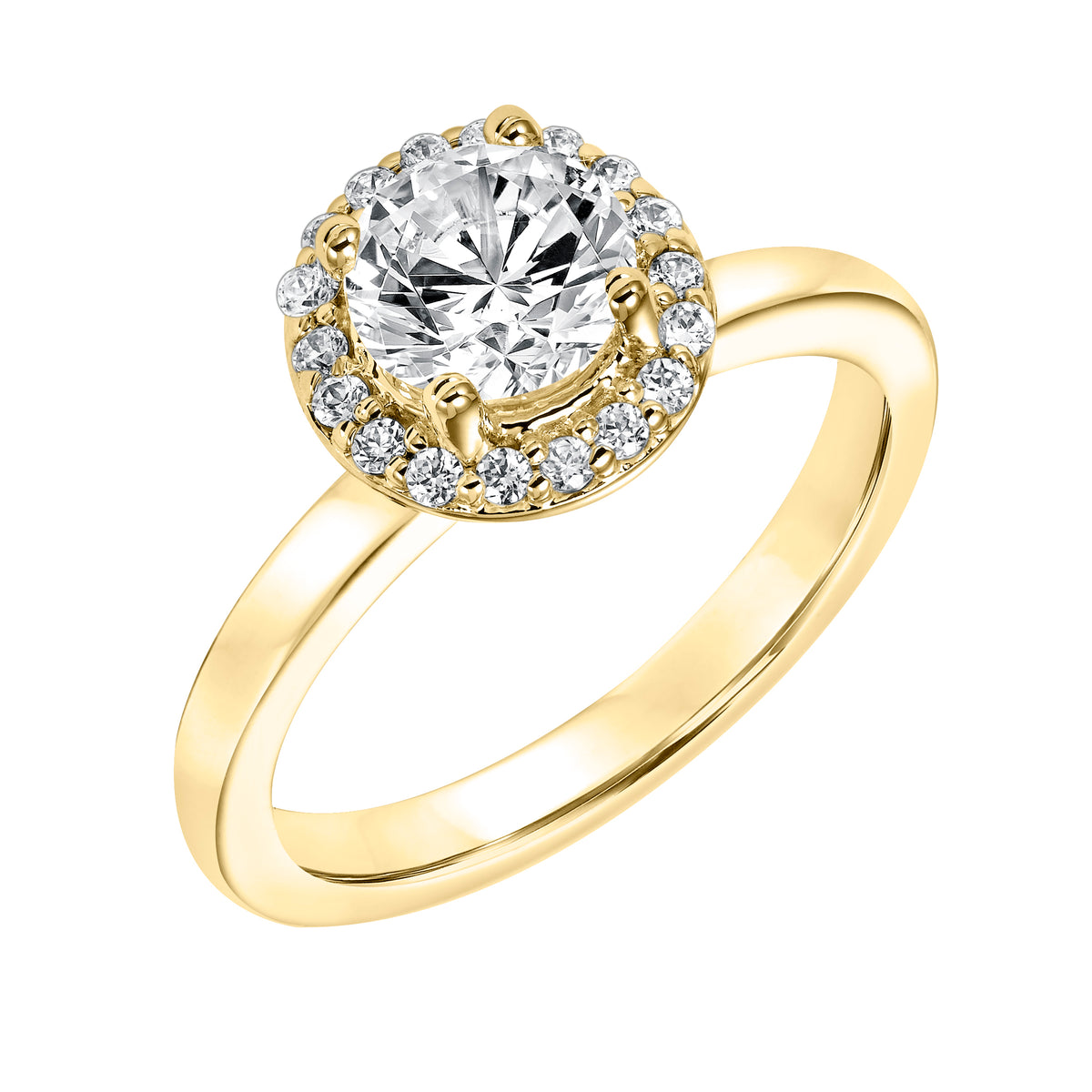Diamond Prong Set Halo Engagement Ring with Polished Shank