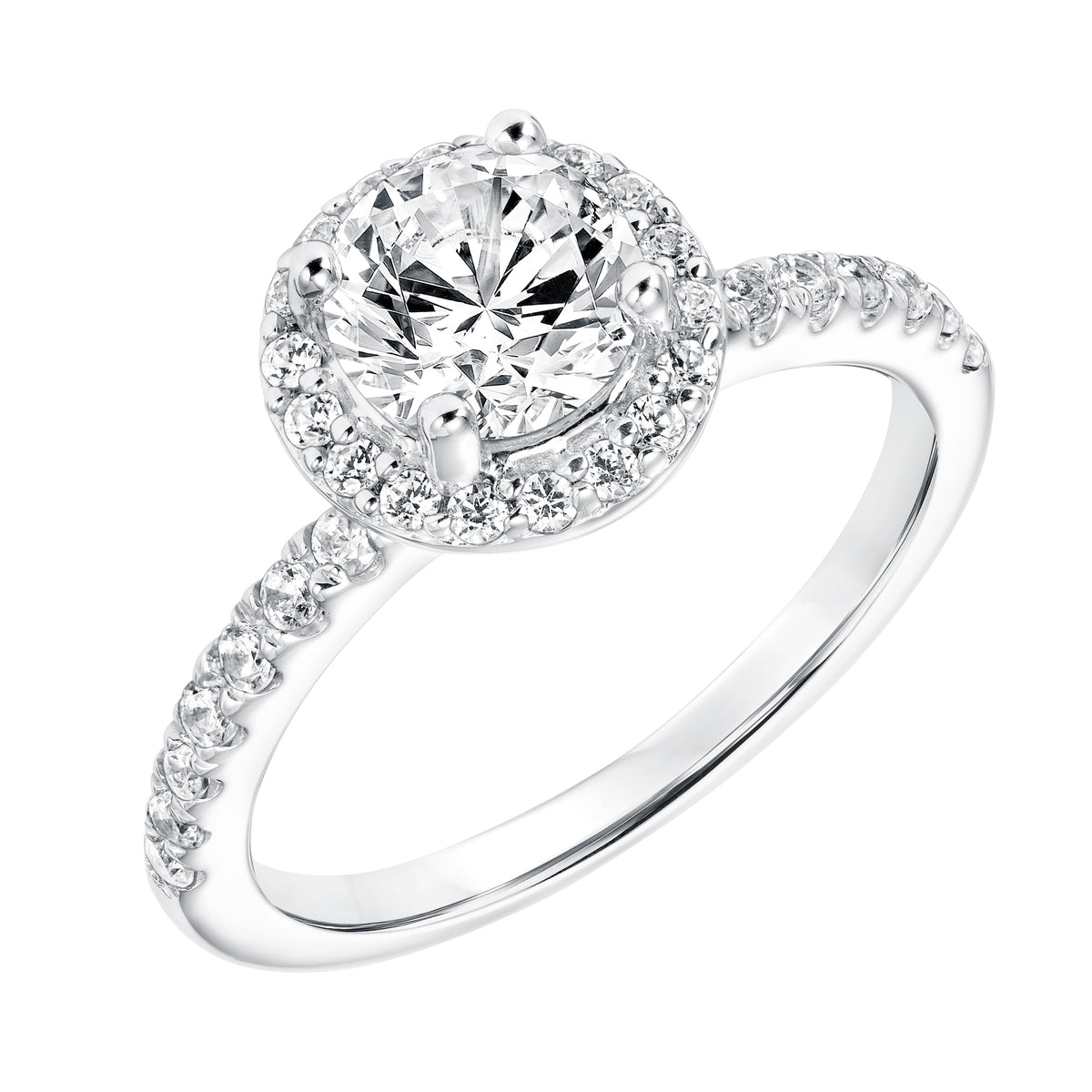 Diamond Prong Set Halo Engagement Ring with Diamond Shank