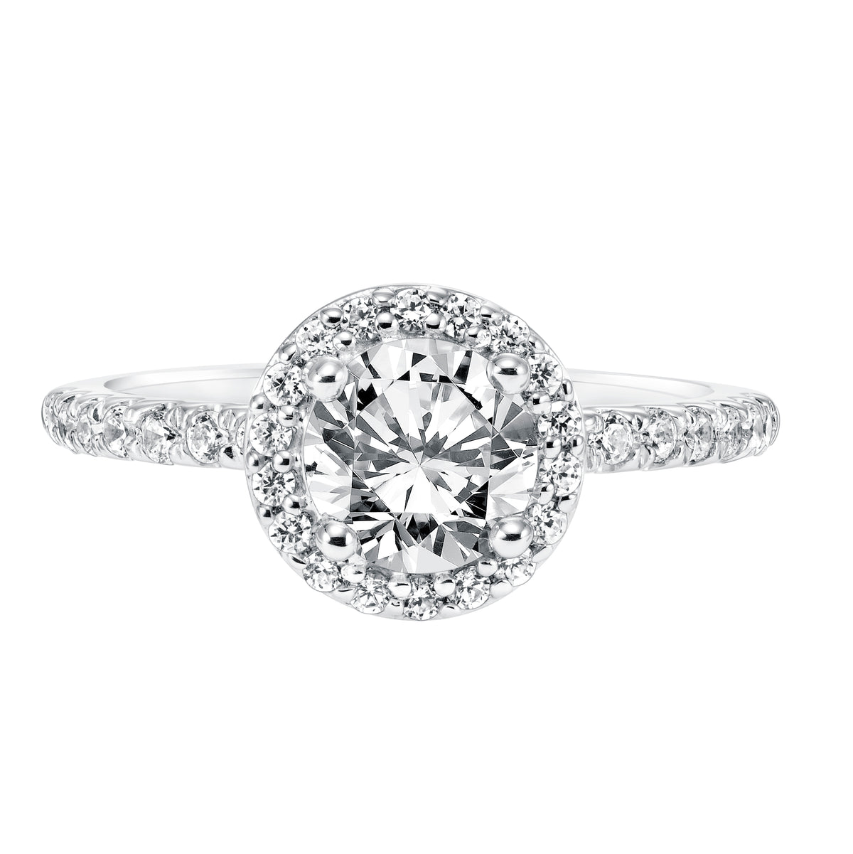 Diamond Prong Set Halo Engagement Ring with Diamond Shank