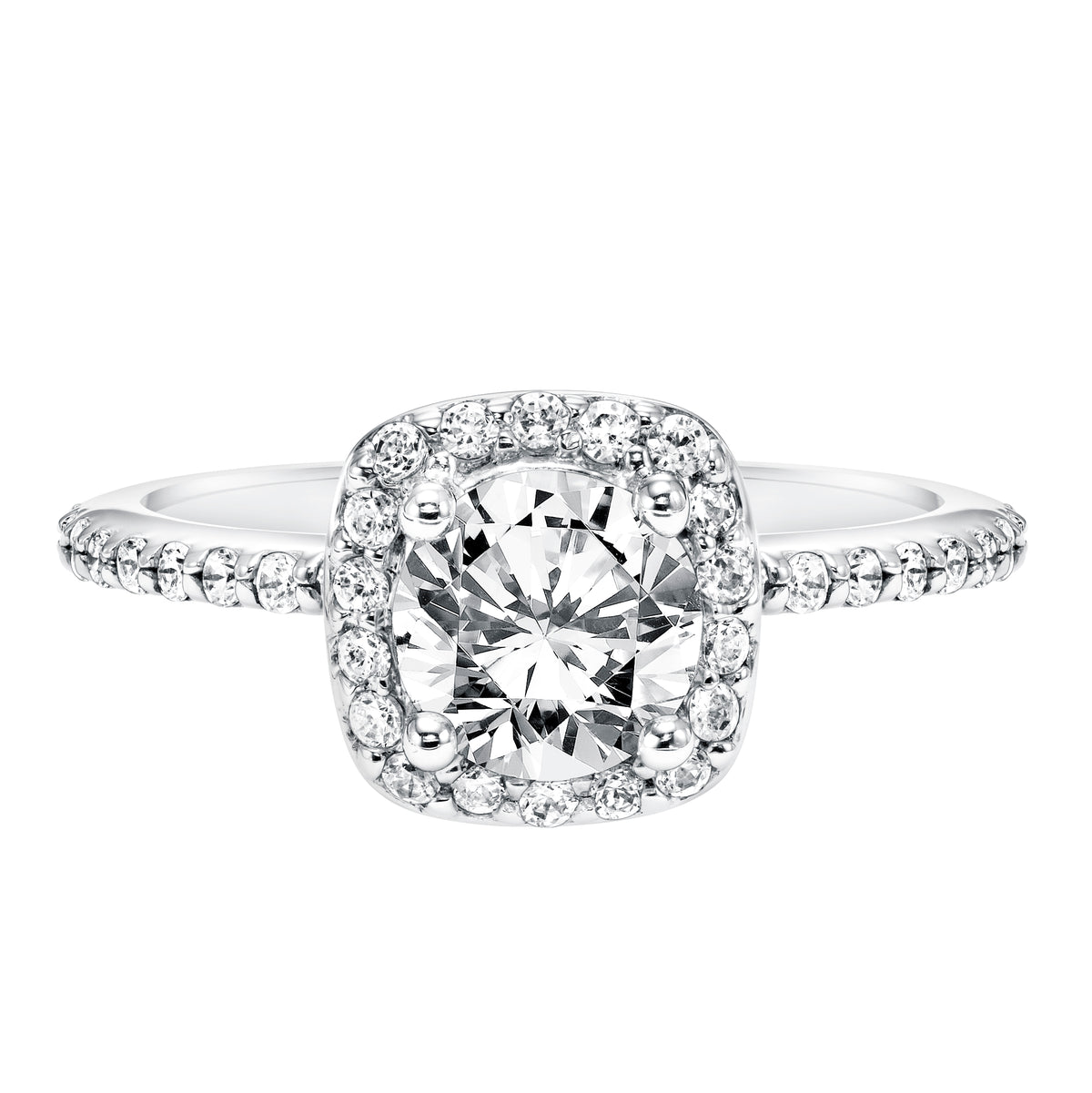 Diamond Prong Set Halo Engagement Ring with Diamond Shank