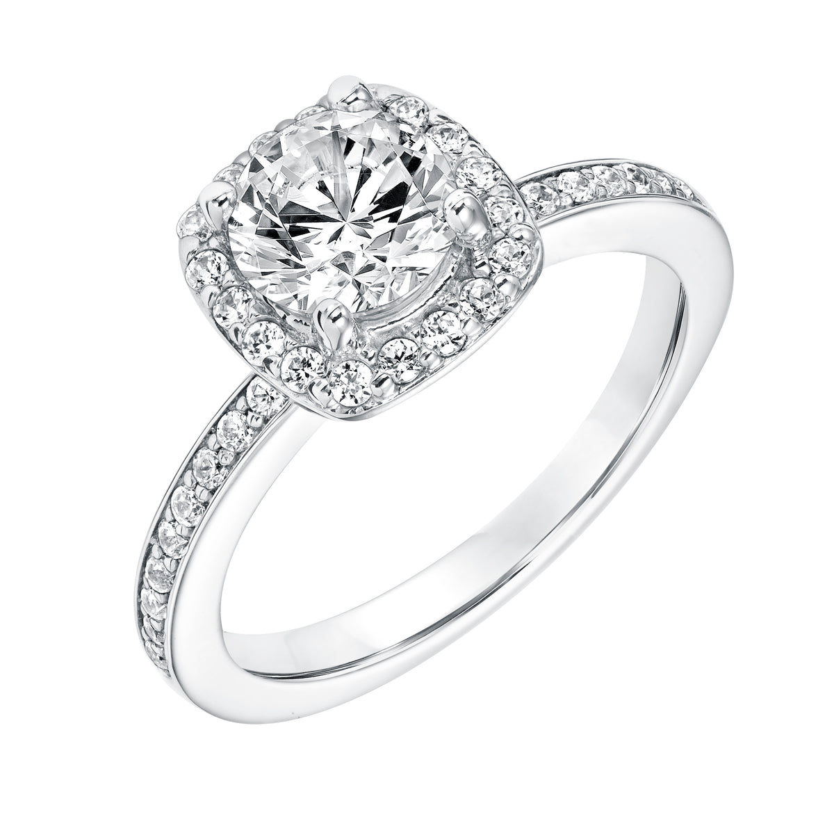 Diamond Prong Set Halo Engagement Ring with Diamond Shank