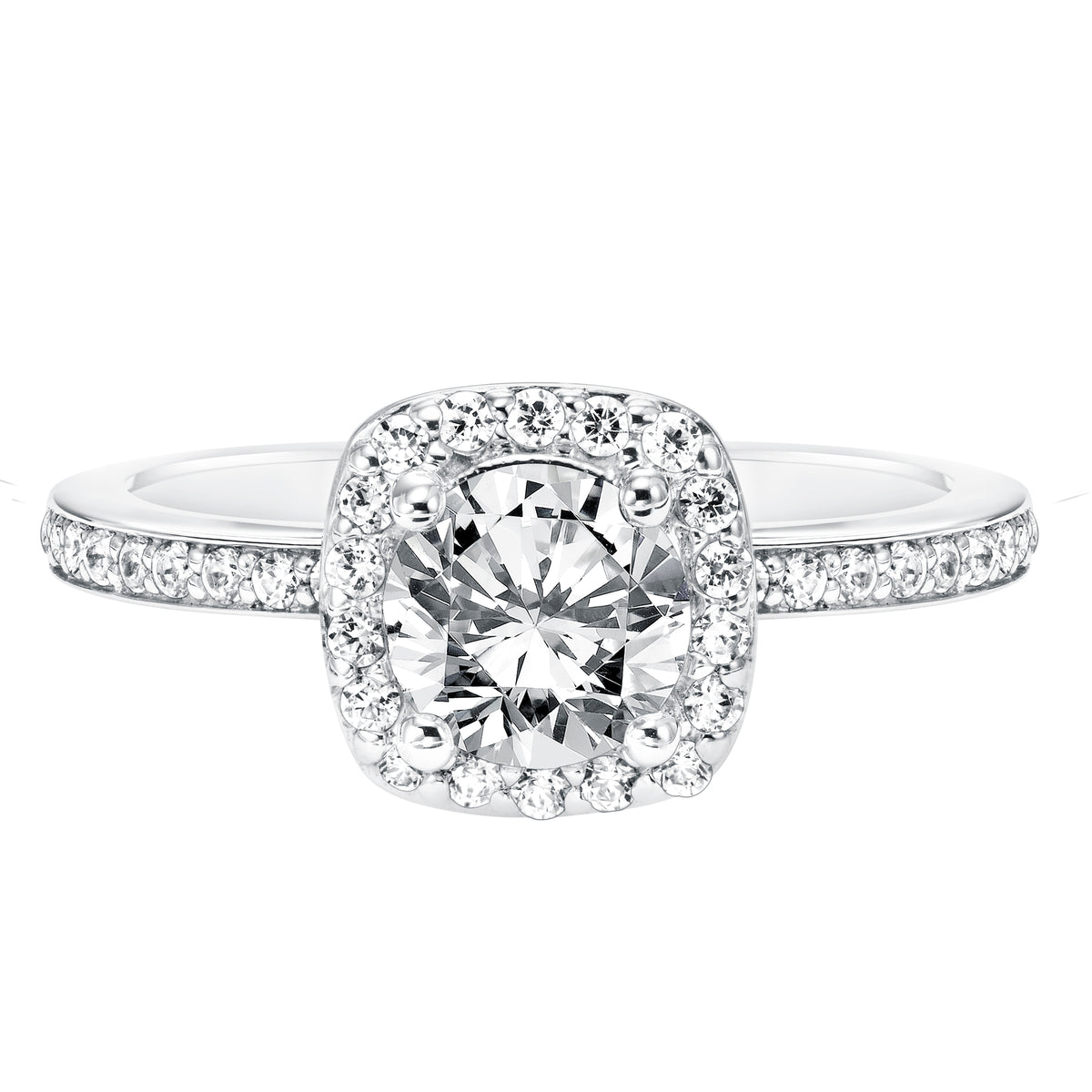 Diamond Prong Set Halo Engagement Ring with Diamond Shank