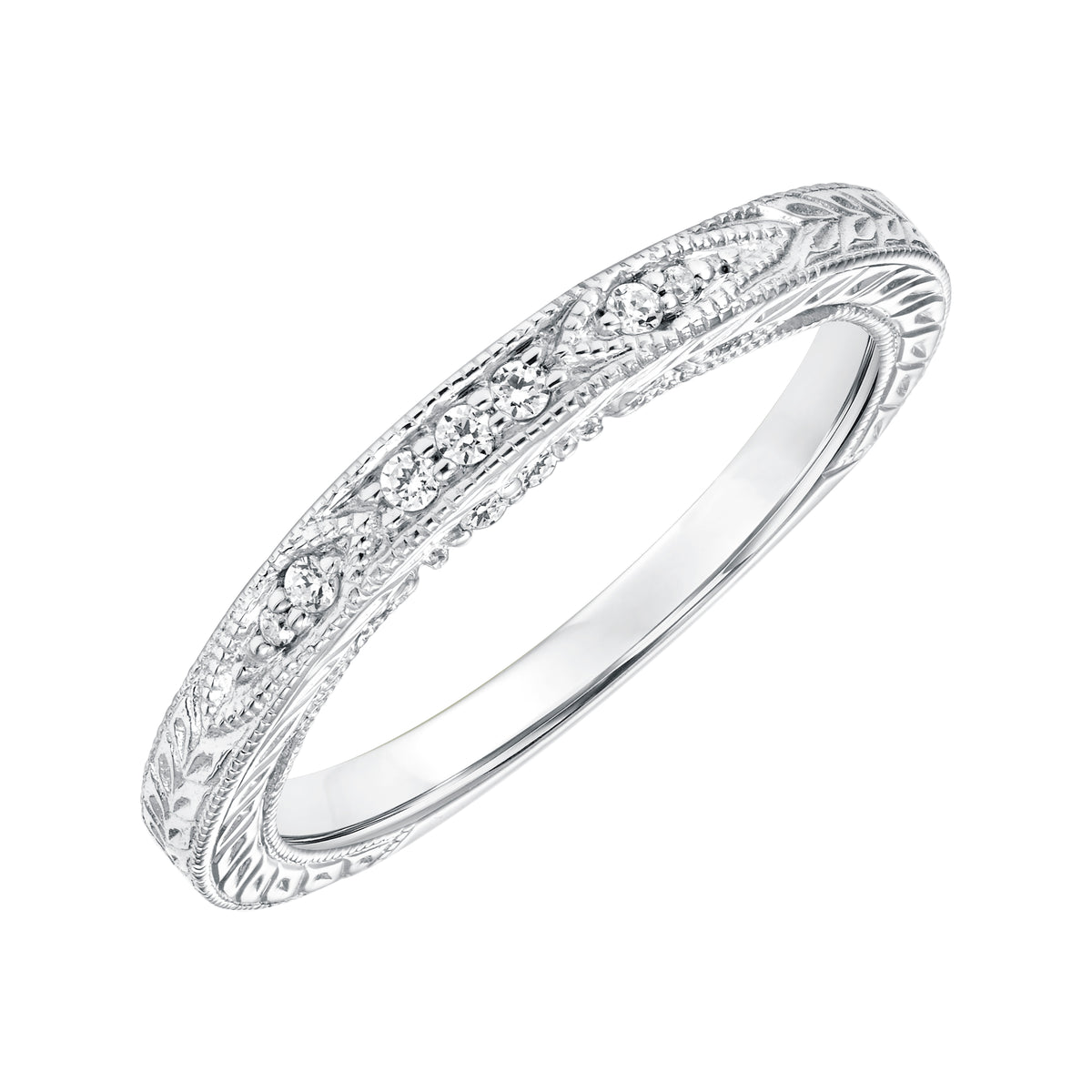 Diamond Engraved/Sapphire and Milgrain Wedding Band