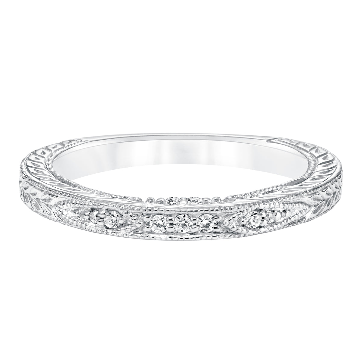 Diamond Engraved/Sapphire and Milgrain Wedding Band