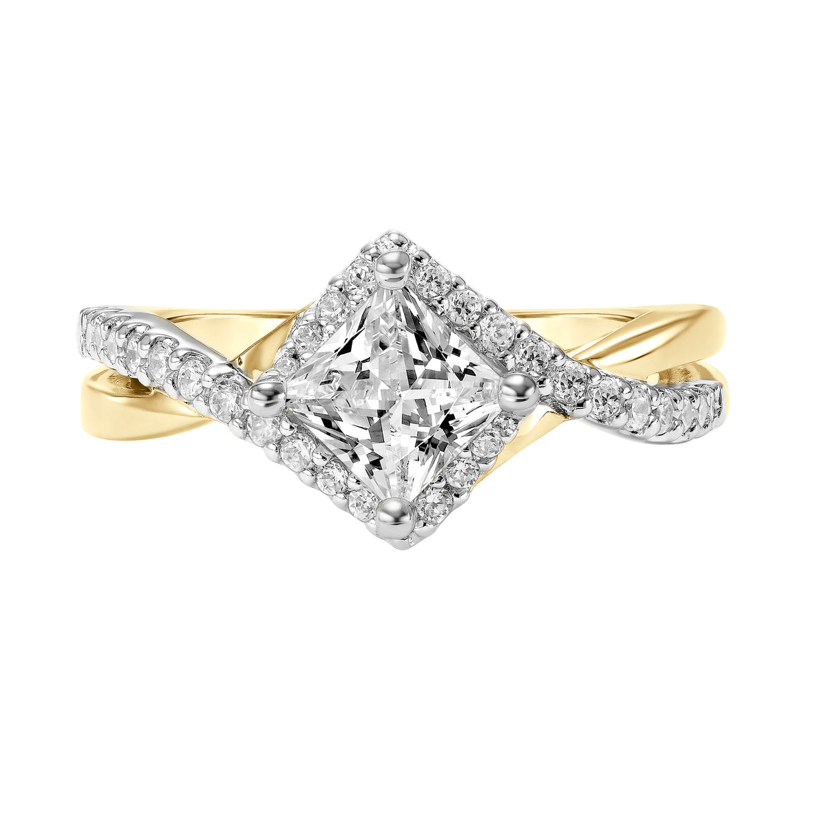 Diamond Prong Set Engagement Ring with Twisted Polished and Diamond Shank