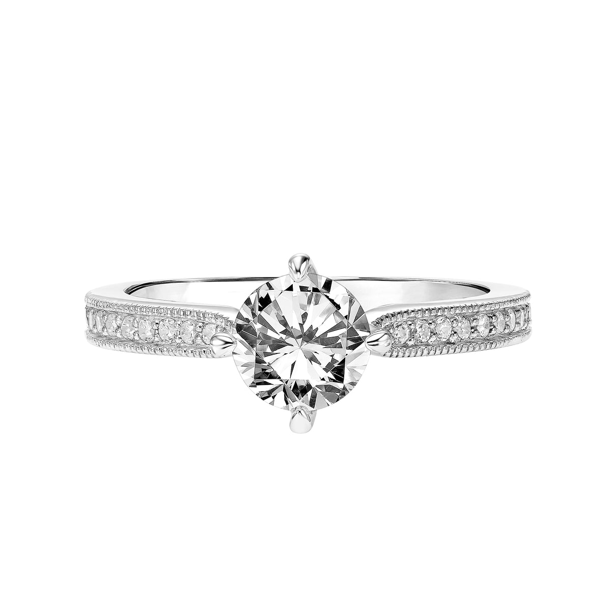Vintage Diamond Prong Set Engagement Ring with Diamond Shank and  Milgrain Detail