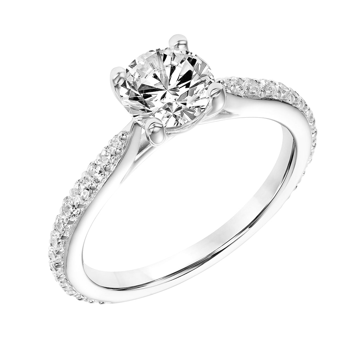 Diamond Prong Set Engagement Ring with Diamond Pinched Shank