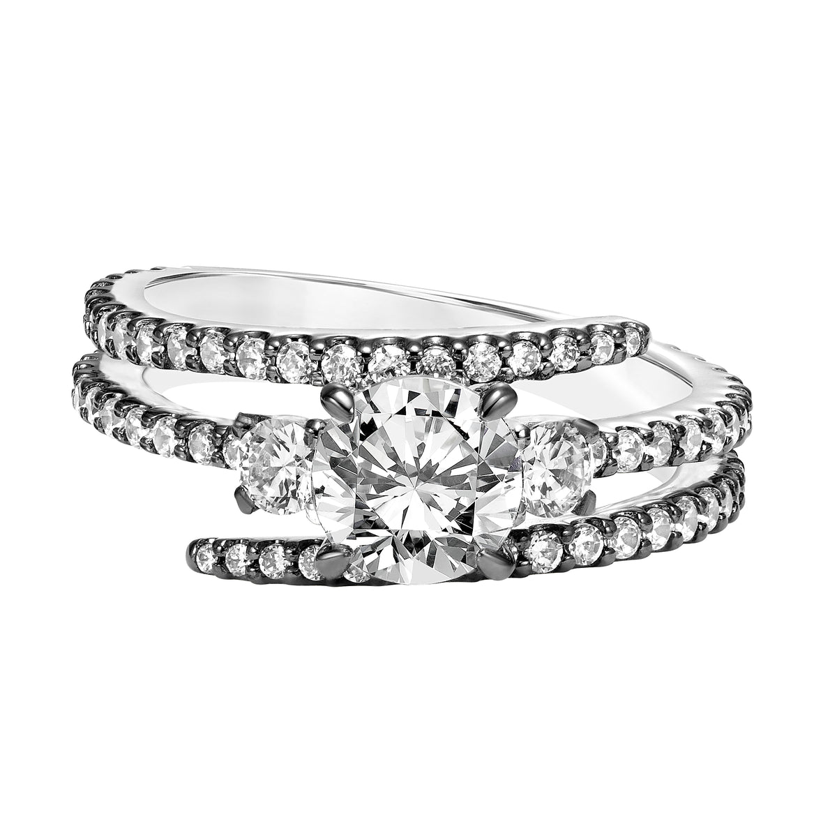 Three Stone Diamond Engagement Ring with Wrap Design Diamond Shank