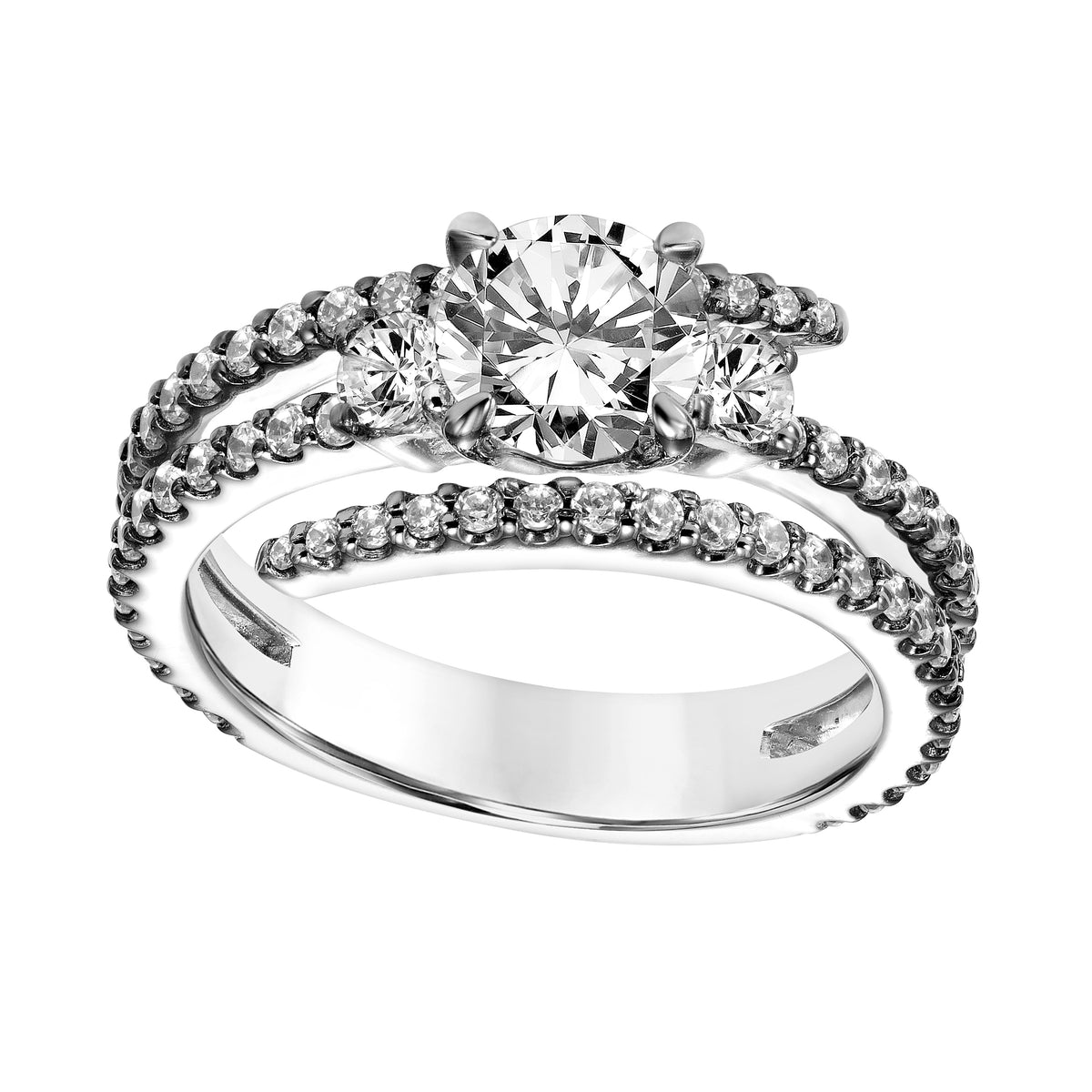 Three Stone Diamond Engagement Ring with Wrap Design Diamond Shank