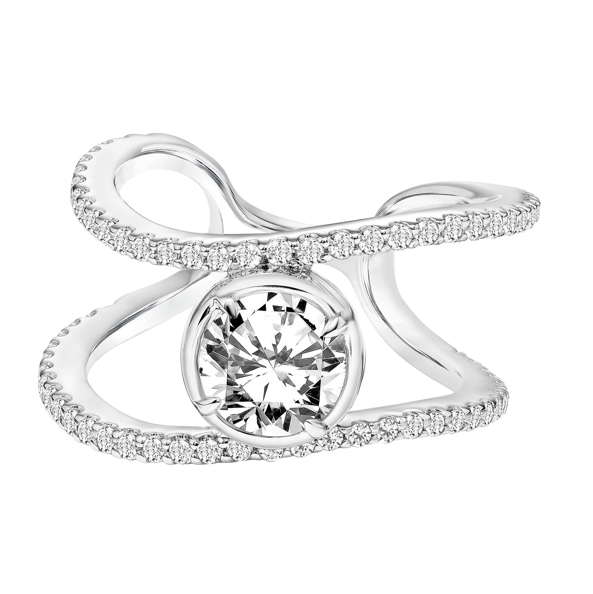 2 Row Open Diamond Shank Bordering Bezel Set Diamond Center