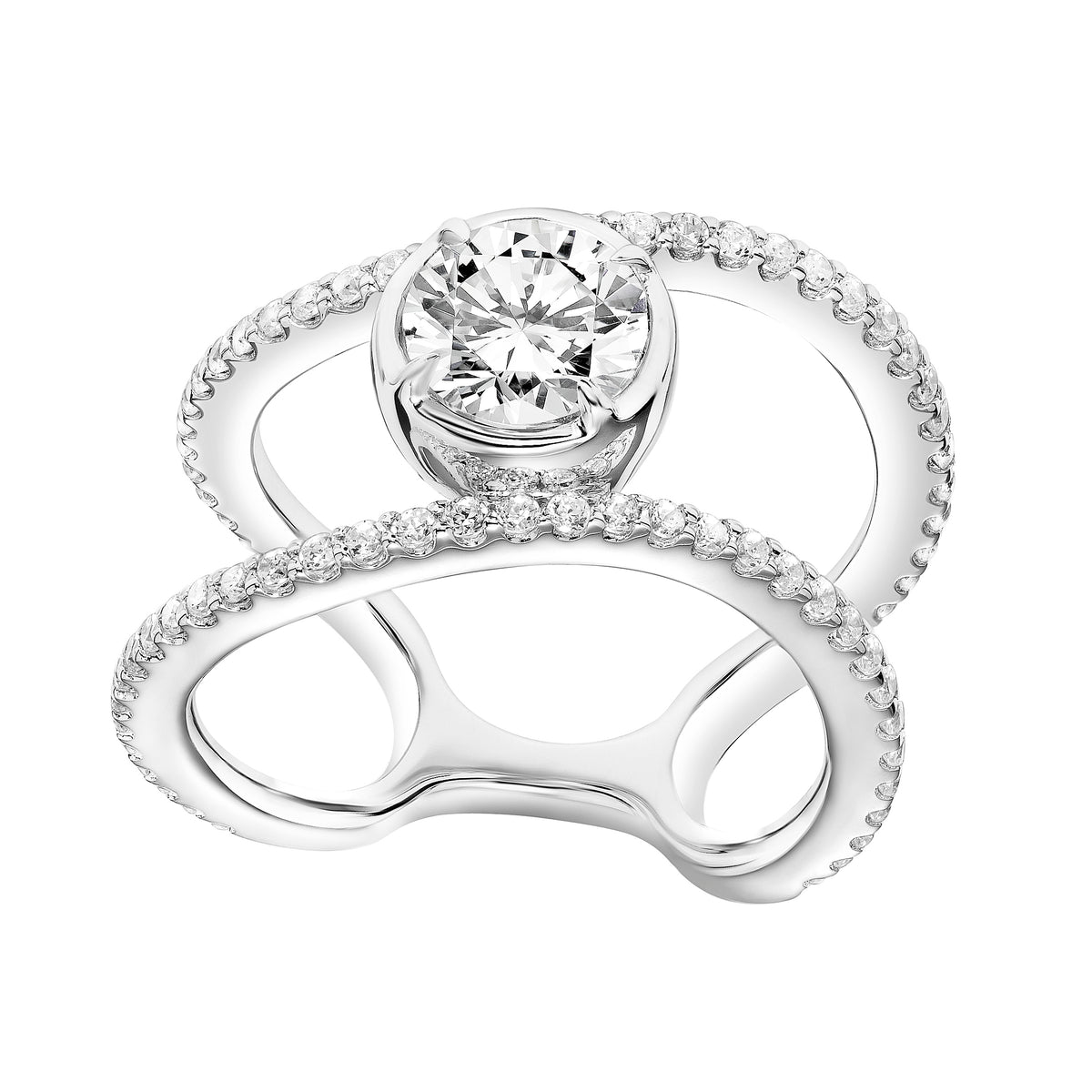 2 Row Open Diamond Shank Bordering Bezel Set Diamond Center