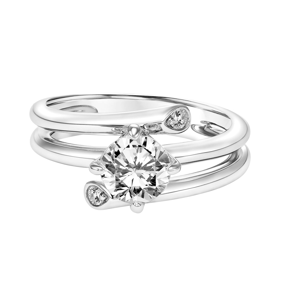 Wrap Polished Shank with Diamond Tips with East West Prong Set Diamond Center