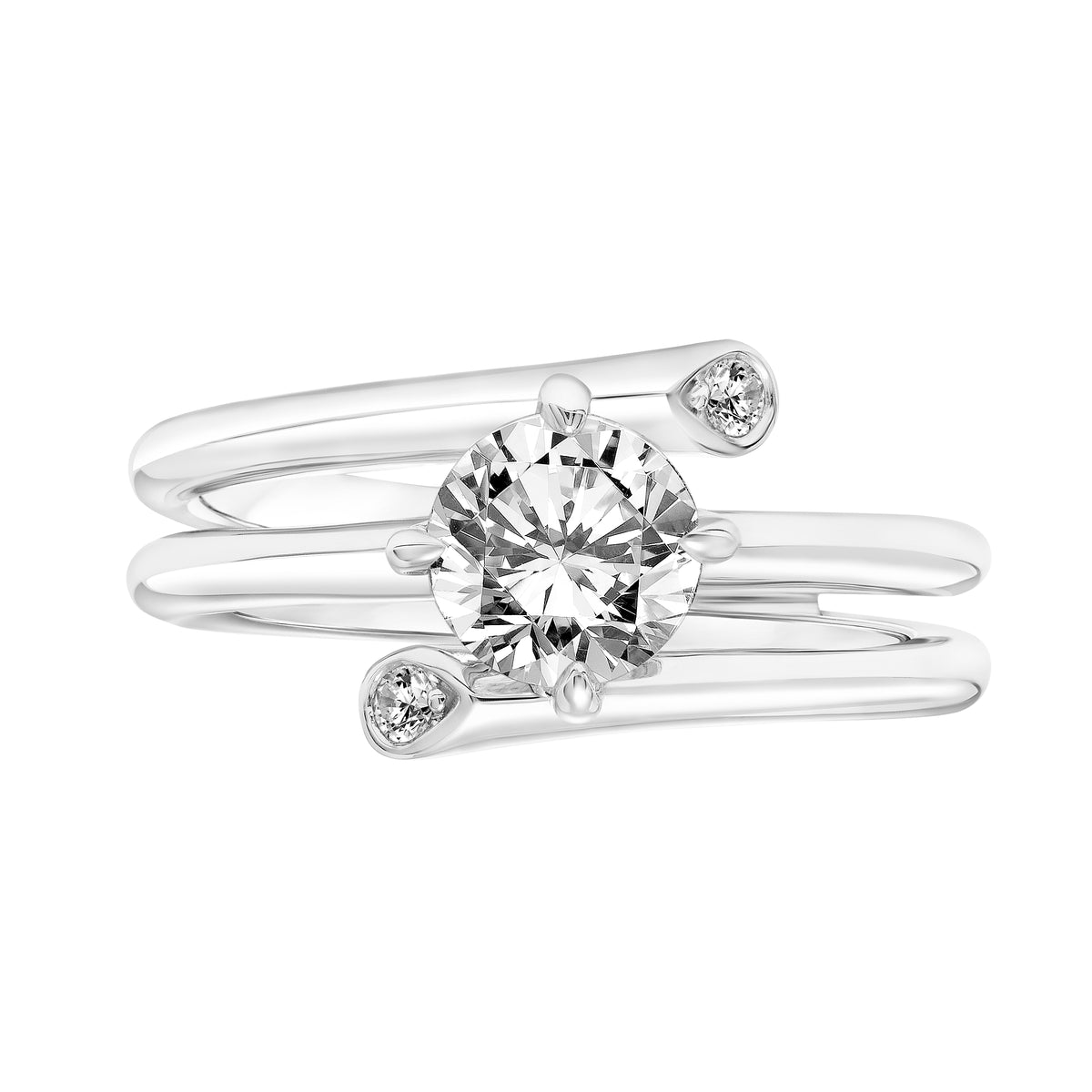 Wrap Polished Shank with Diamond Tips with East West Prong Set Diamond Center