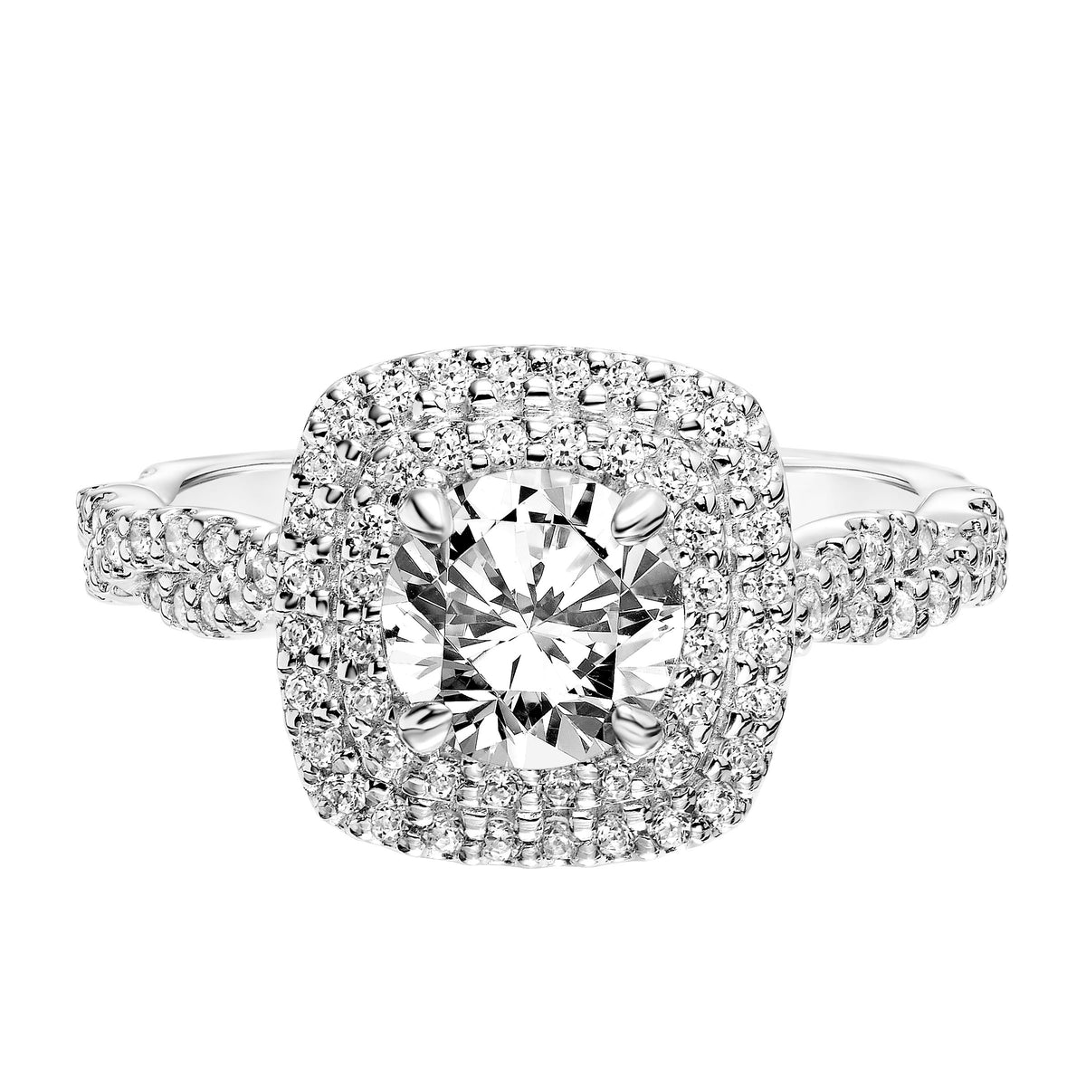 Double Row Diamond Halo Engagement Ring with Twisted Diamond Shank