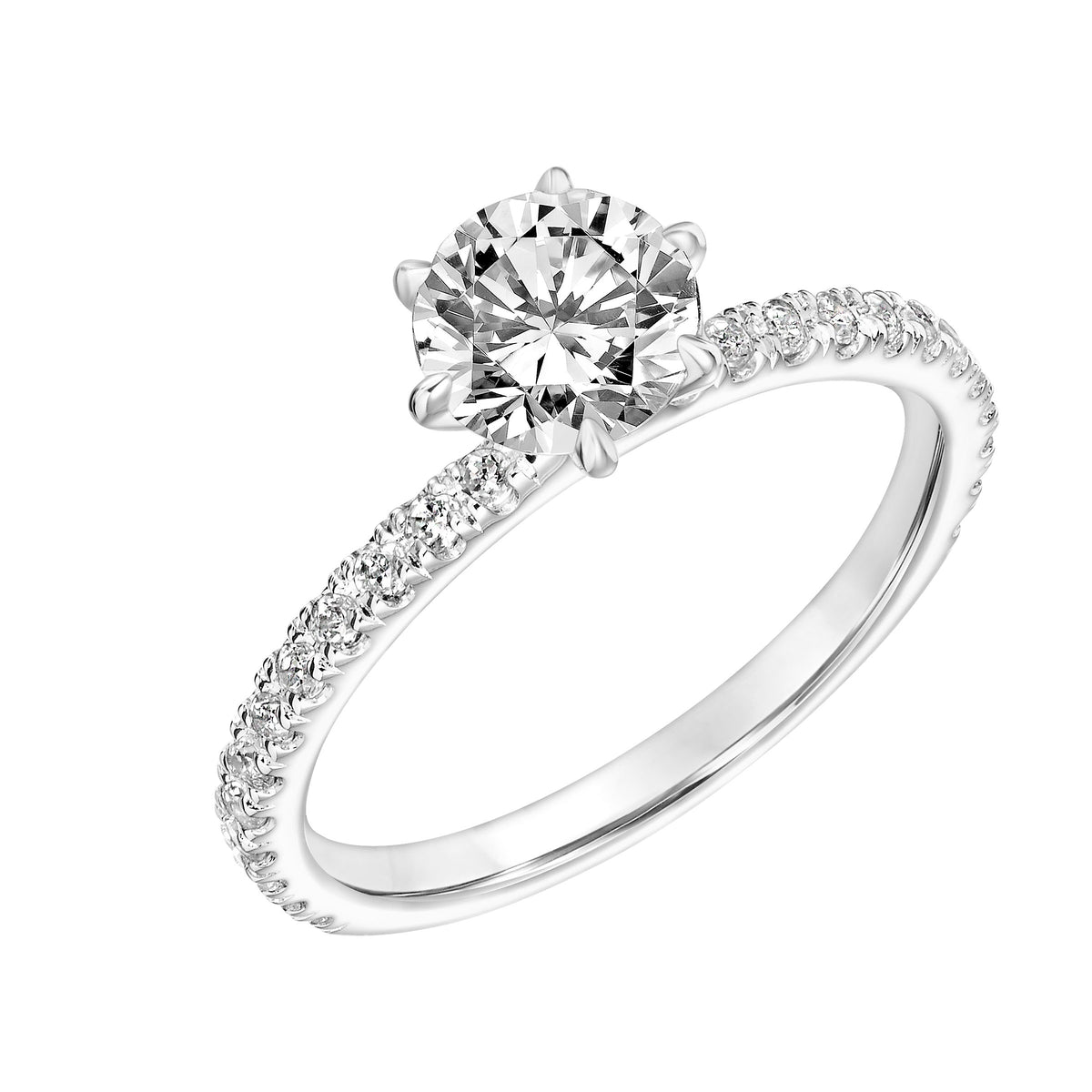 Six Prong Diamond Engagement Ring with Petite Diamond Shank