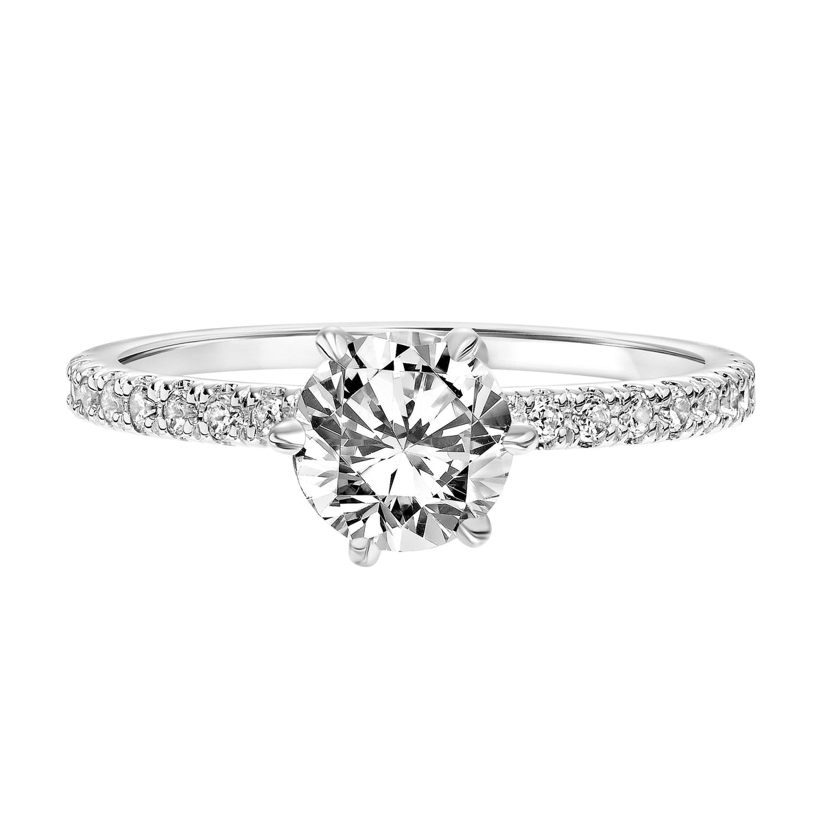 Six Prong Diamond Engagement Ring with Petite Diamond Shank