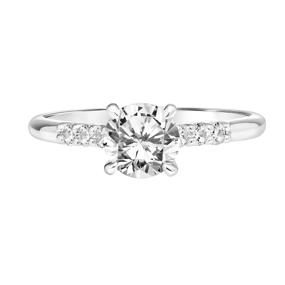 Classic Cathedral Setting Engagement Ring with Diamond Accented Petite Shank