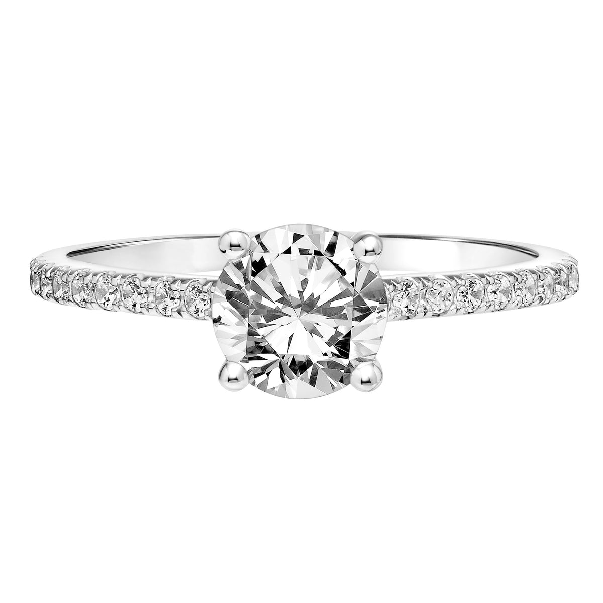 Classic Cathedral Setting Engagement Ring with Hidden Halo and Diamond Shank