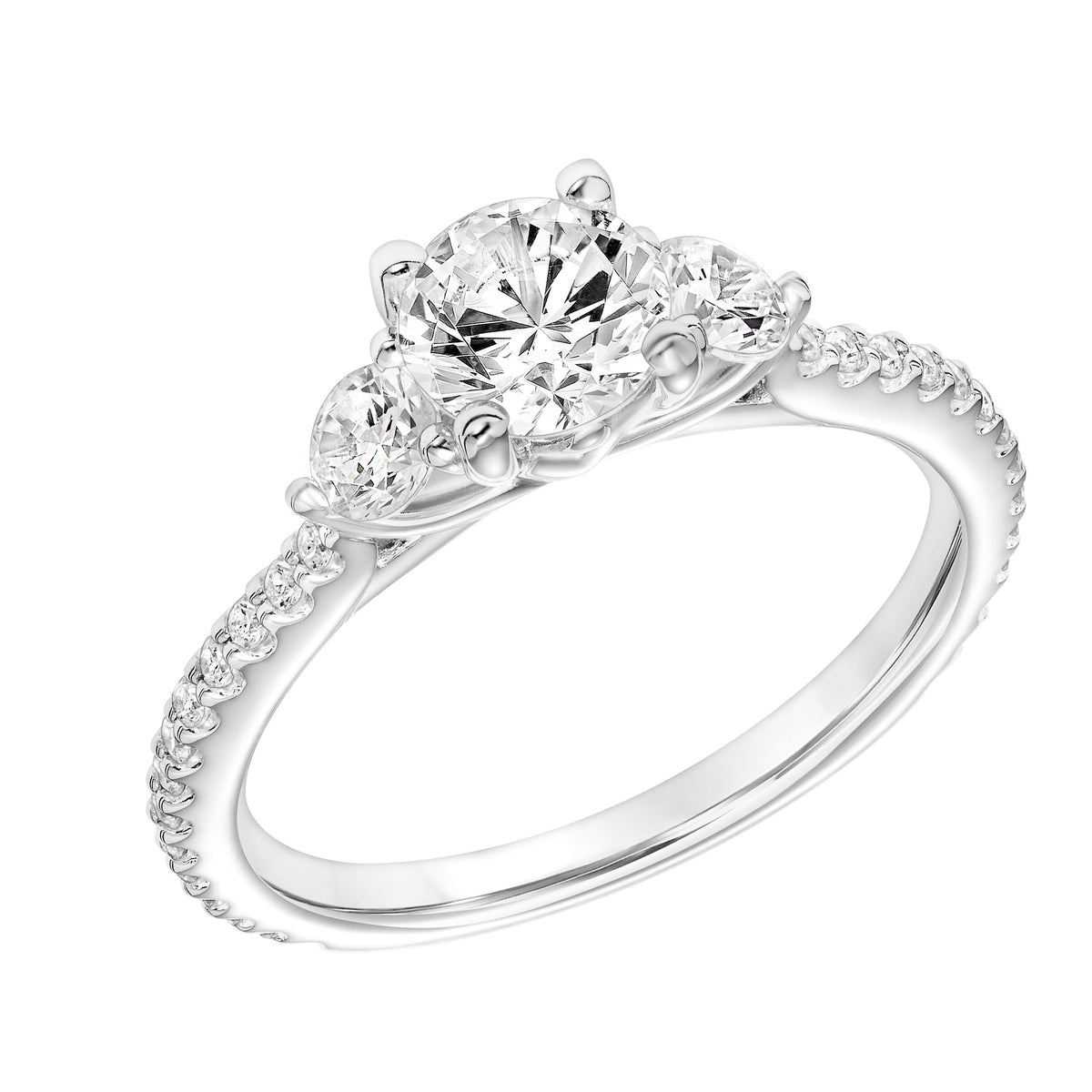 Three Stone Diamond Engagement Ring with Diamond Shank