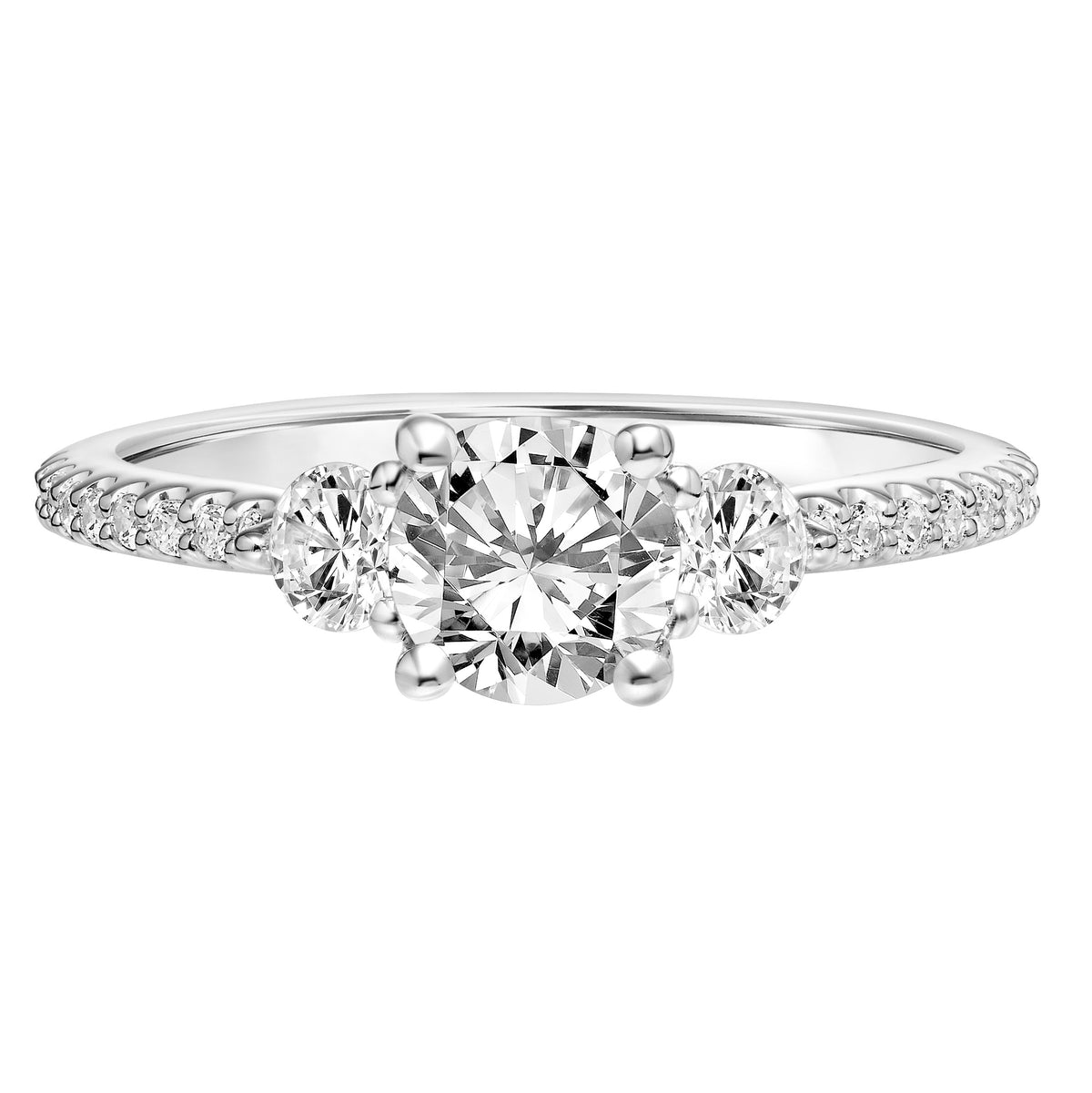 Three Stone Diamond Engagement Ring with Diamond Shank