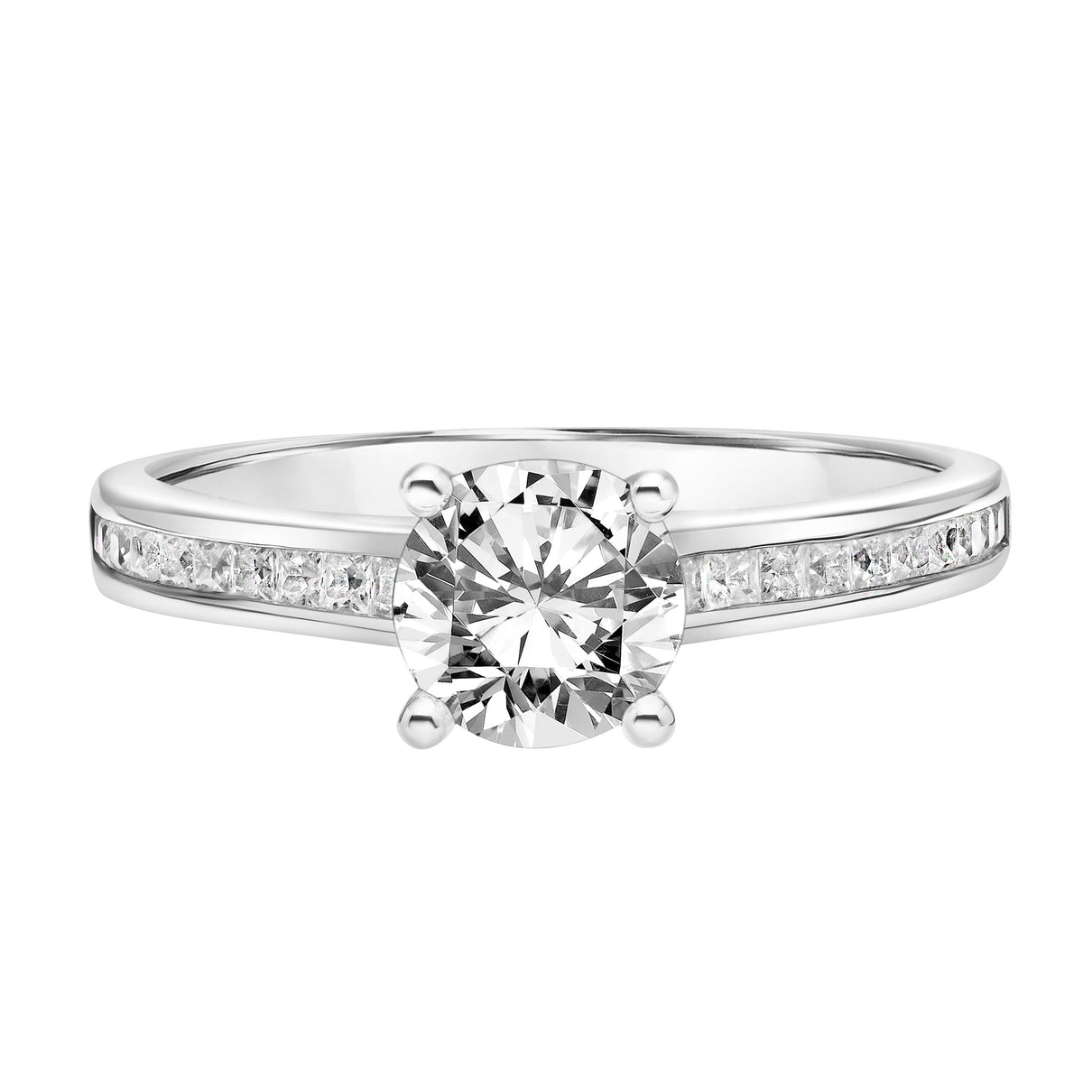 Diamond Engagement Ring with Surprise Diamond and Channel Set Princess Diamond Shank