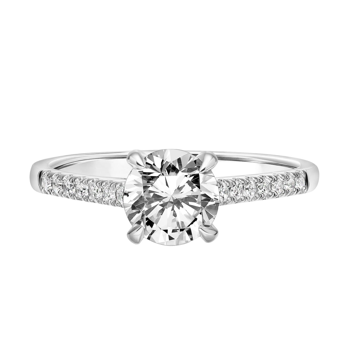Classic Cathedral Setting Engagement Ring with Diamond Accented Basket and Diamond Shank