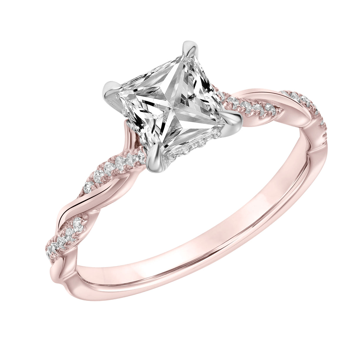 Diamond Engagement Ring with Petite Half Diamond Half Polished Twisted Shank
