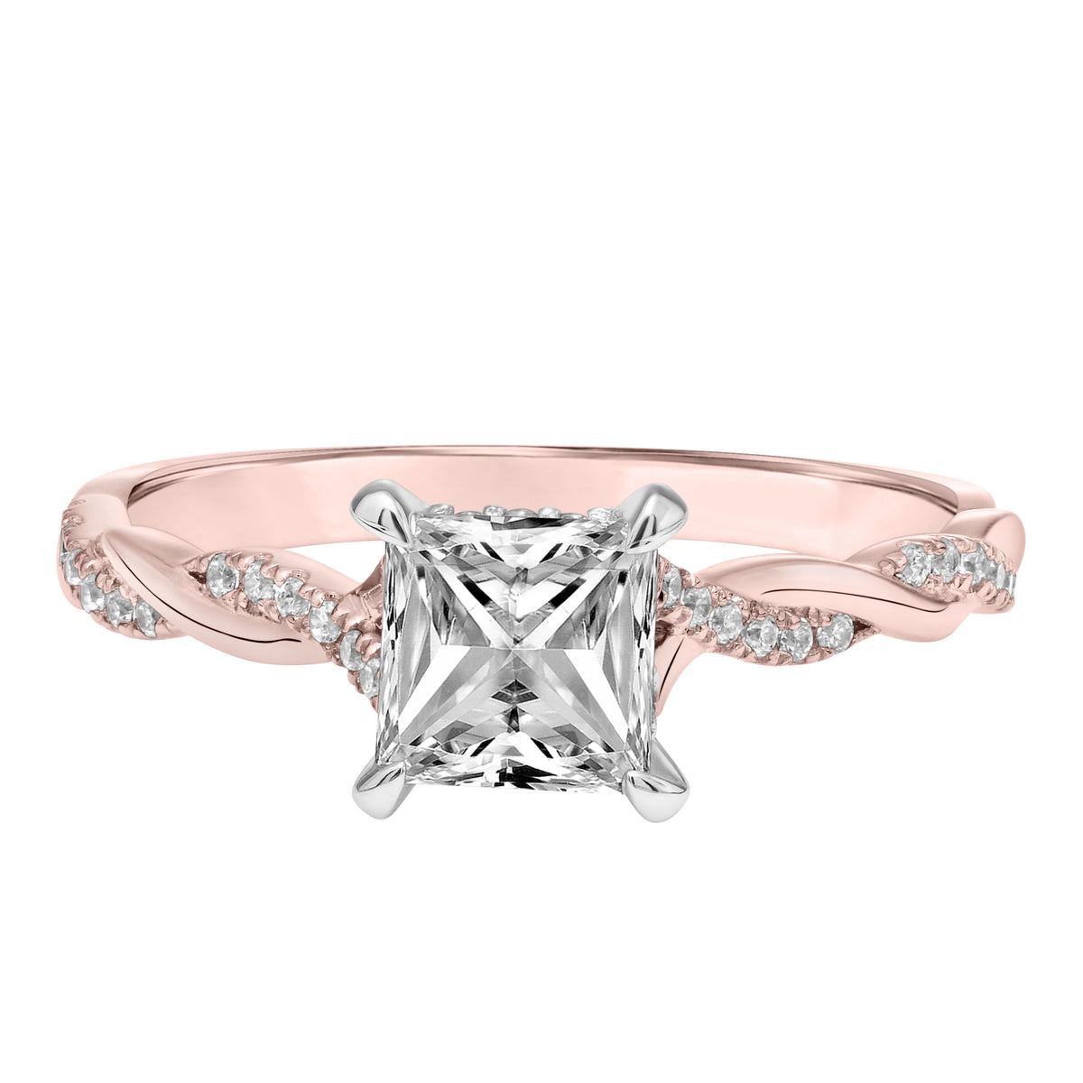 Diamond Engagement Ring with Petite Half Diamond Half Polished Twisted Shank