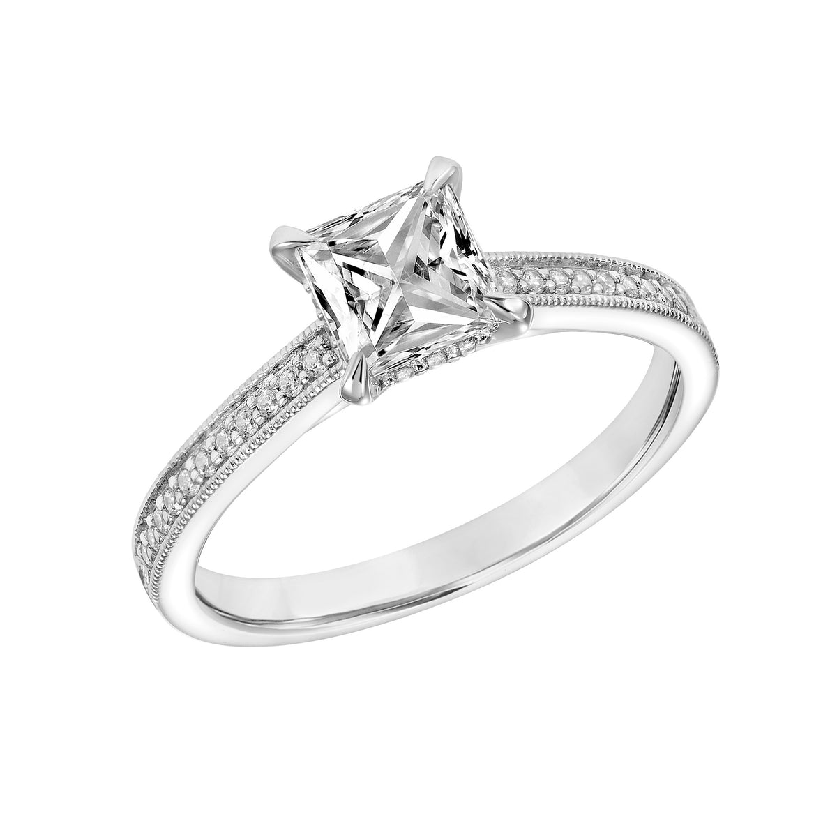 Princess Diamond Engagement Ring with Petite Diamond Shank