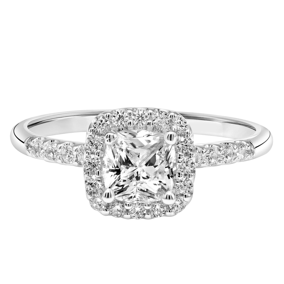 Diamond Halo Engagement Ring with Petitie Diamond Shank