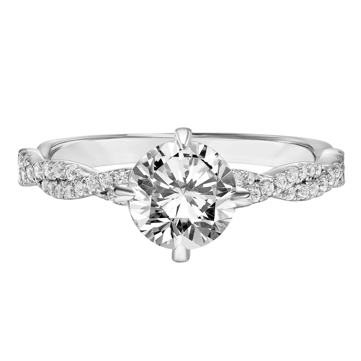 East West Diamond Engagement Ring with Petitie Diamond Twisted Shank