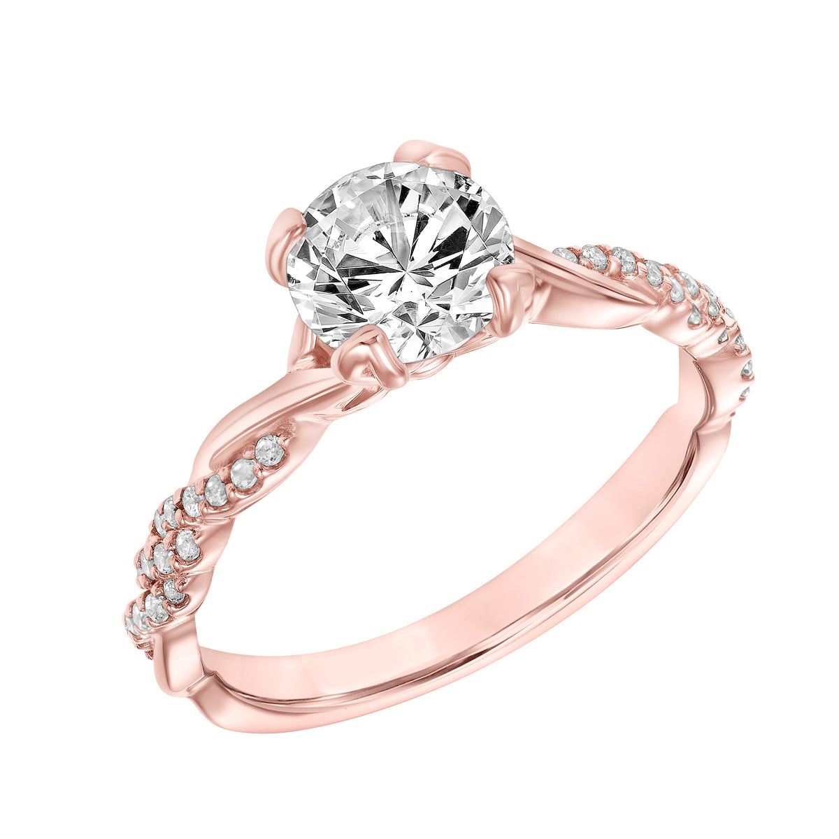 Diamond Engagement Ring with Half Diamond Half Polished Twisted Shank