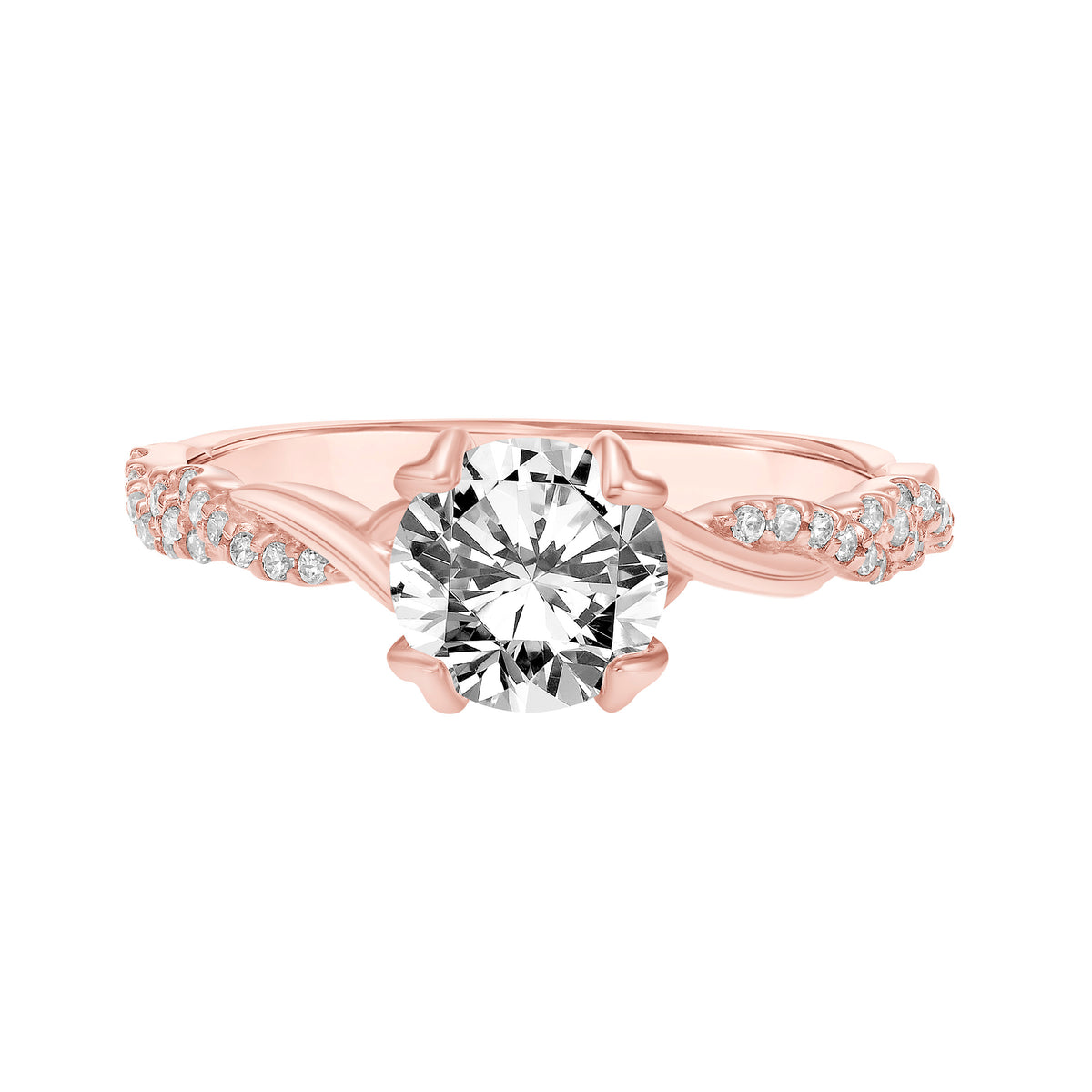 Diamond Engagement Ring with Half Diamond Half Polished Twisted Shank