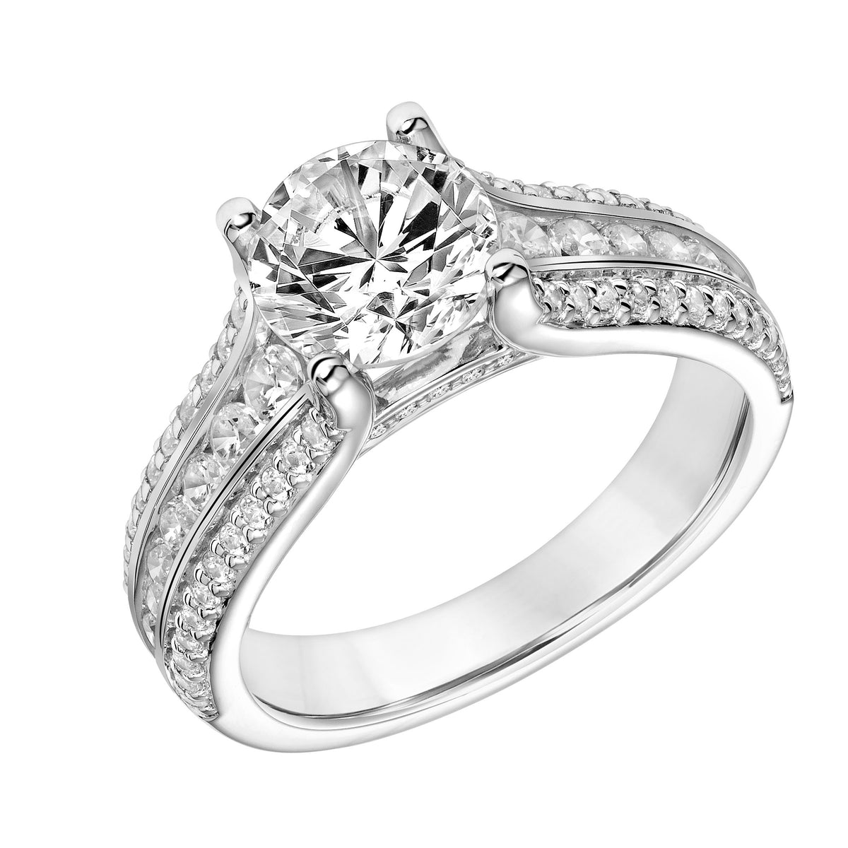 Classic Engagement Ring with Triple Row Graduated Diamond Shank