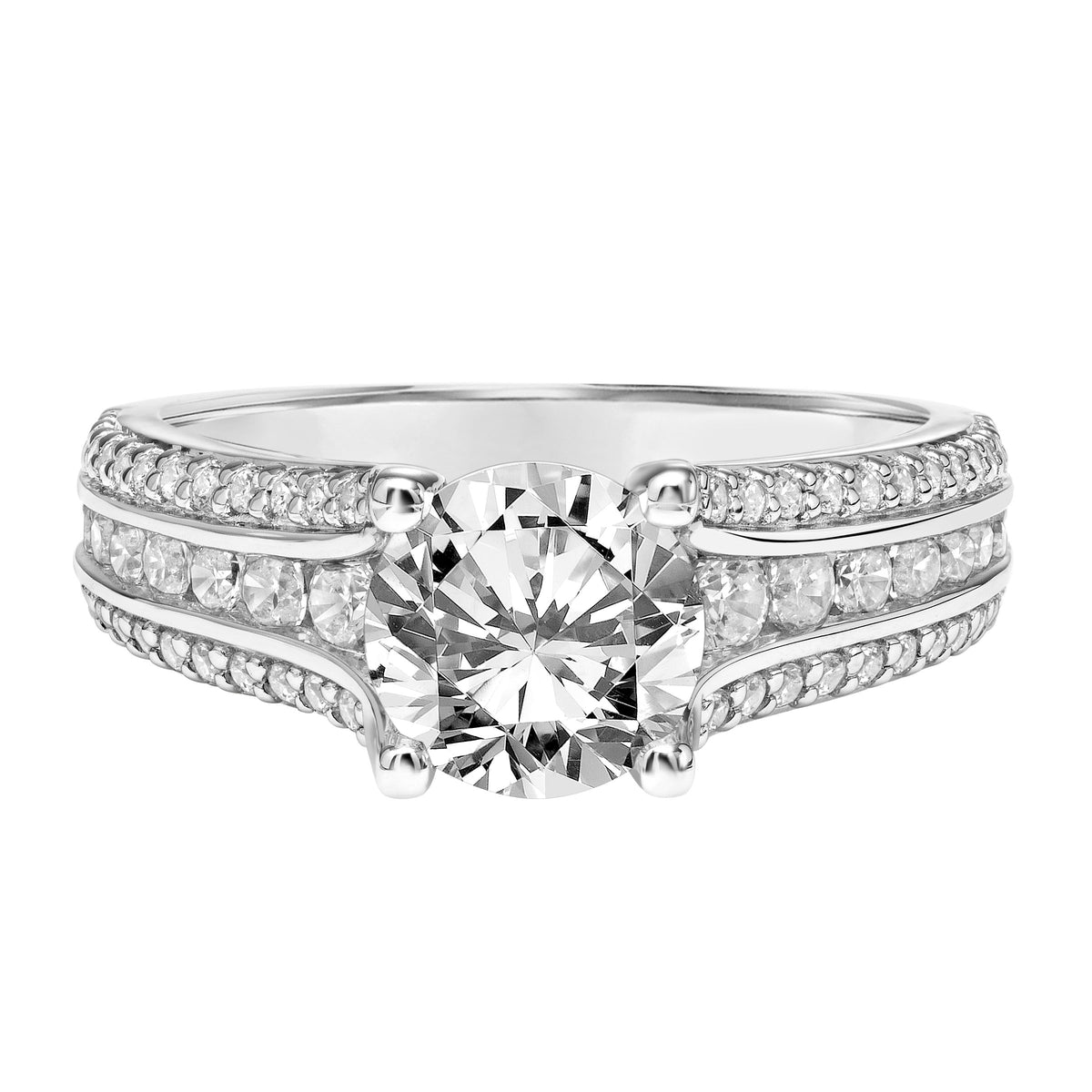 Classic Engagement Ring with Triple Row Graduated Diamond Shank
