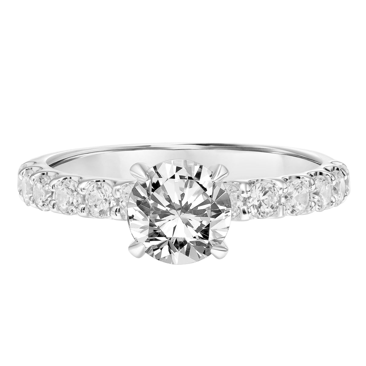 Clasic Engagement Ring with Hidden Diamond Halo and Double Shared Prong Diamond Shank