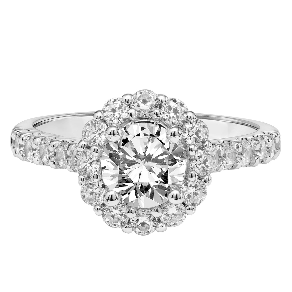 Diamond Halo Engagement Ring with Diamond Shank