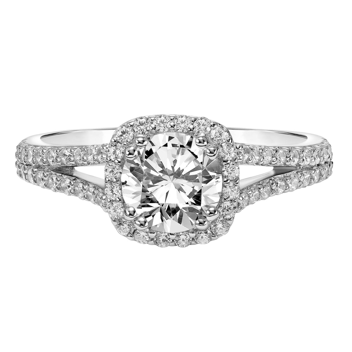 Diamond Halo Engagement Ring with Split Diamond Shank