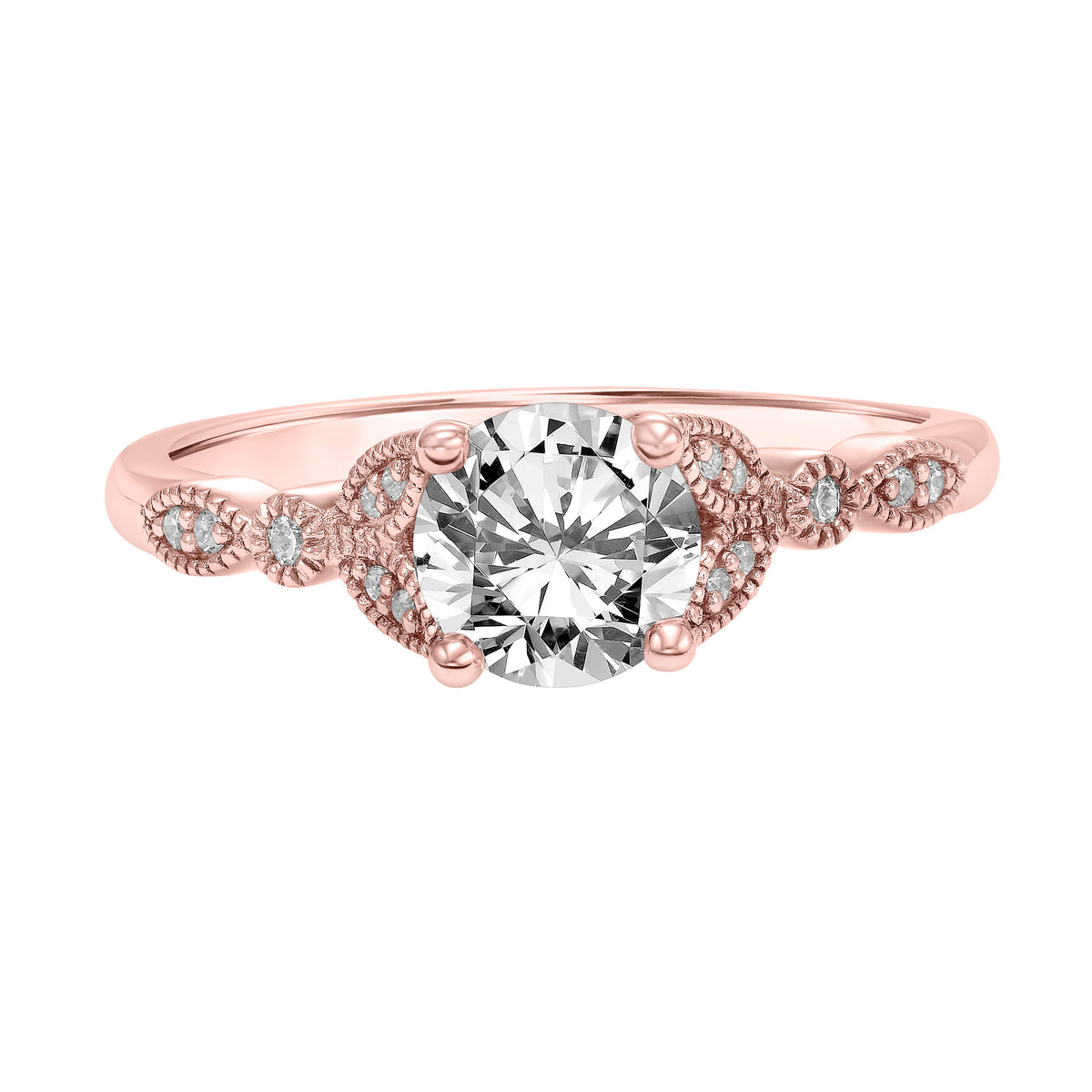 Diamond Engagement Ring with Diamond and Milgrain Petal Accents