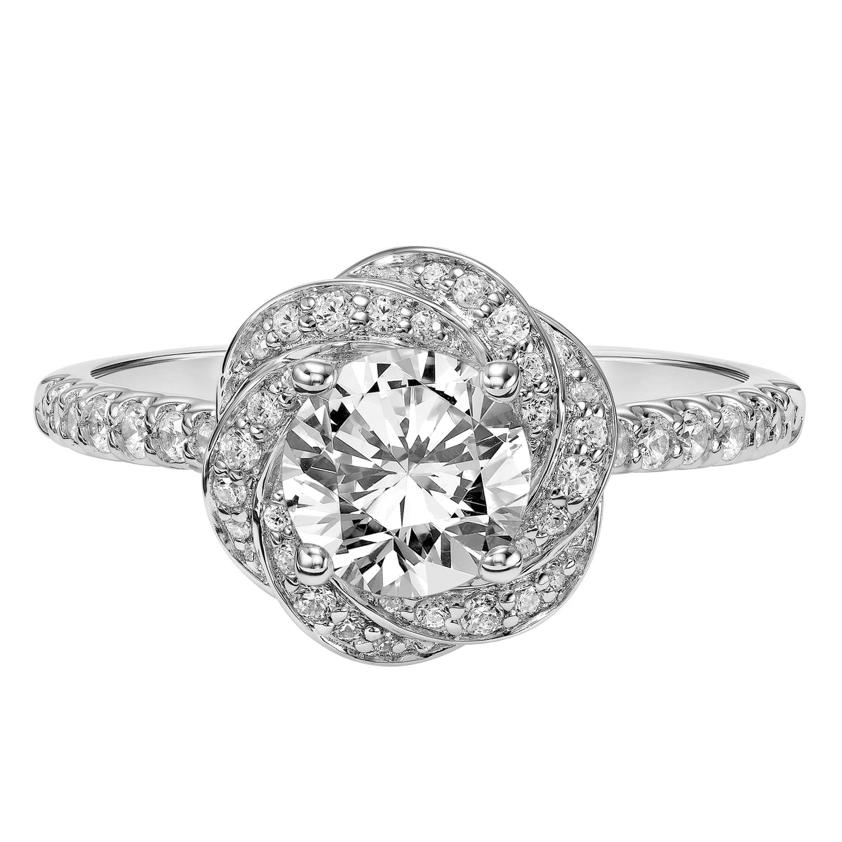 Diamond Swirl Halo Engagement Ring with Diamond Shank