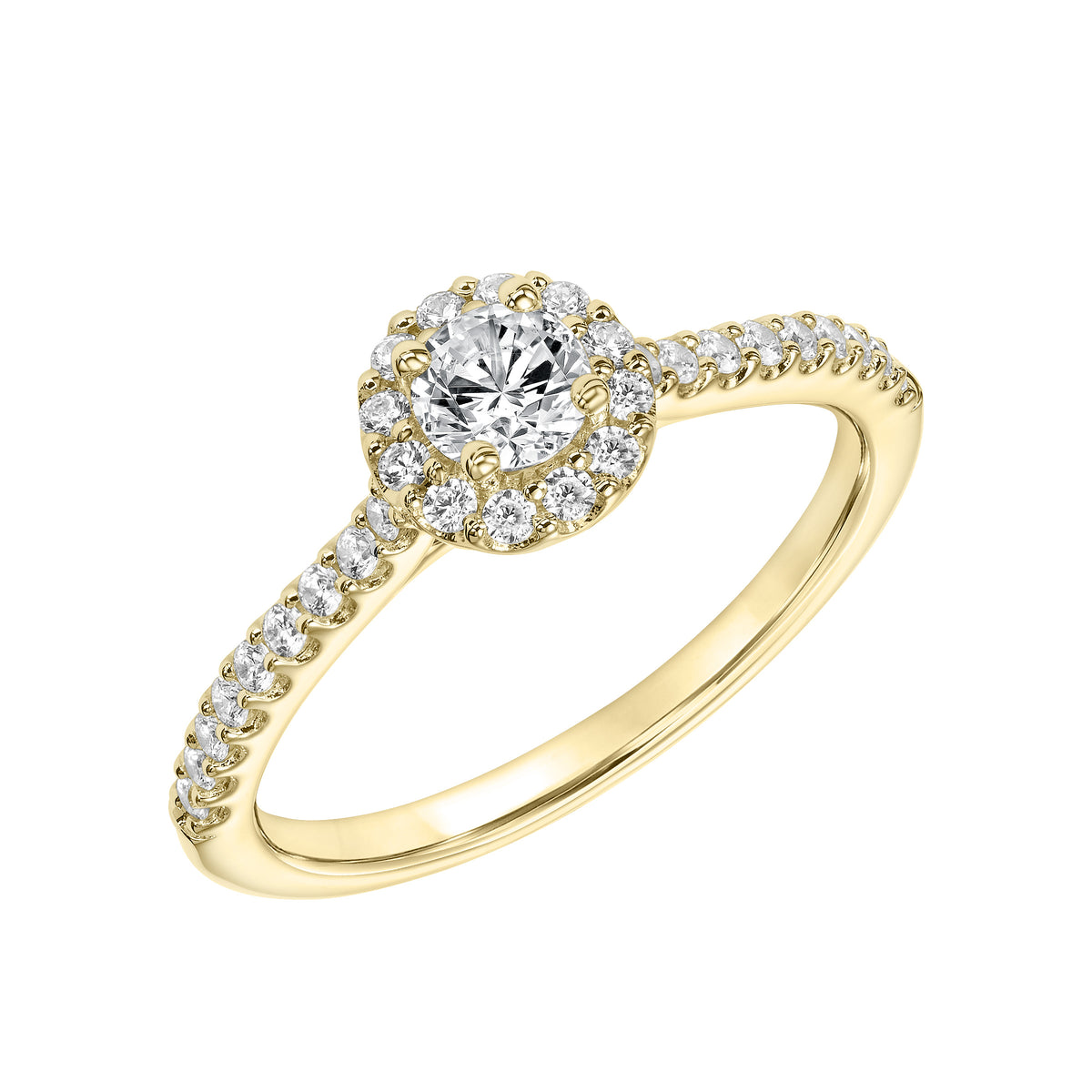 Diamond Halo Engagement Ring with Diamond Shank