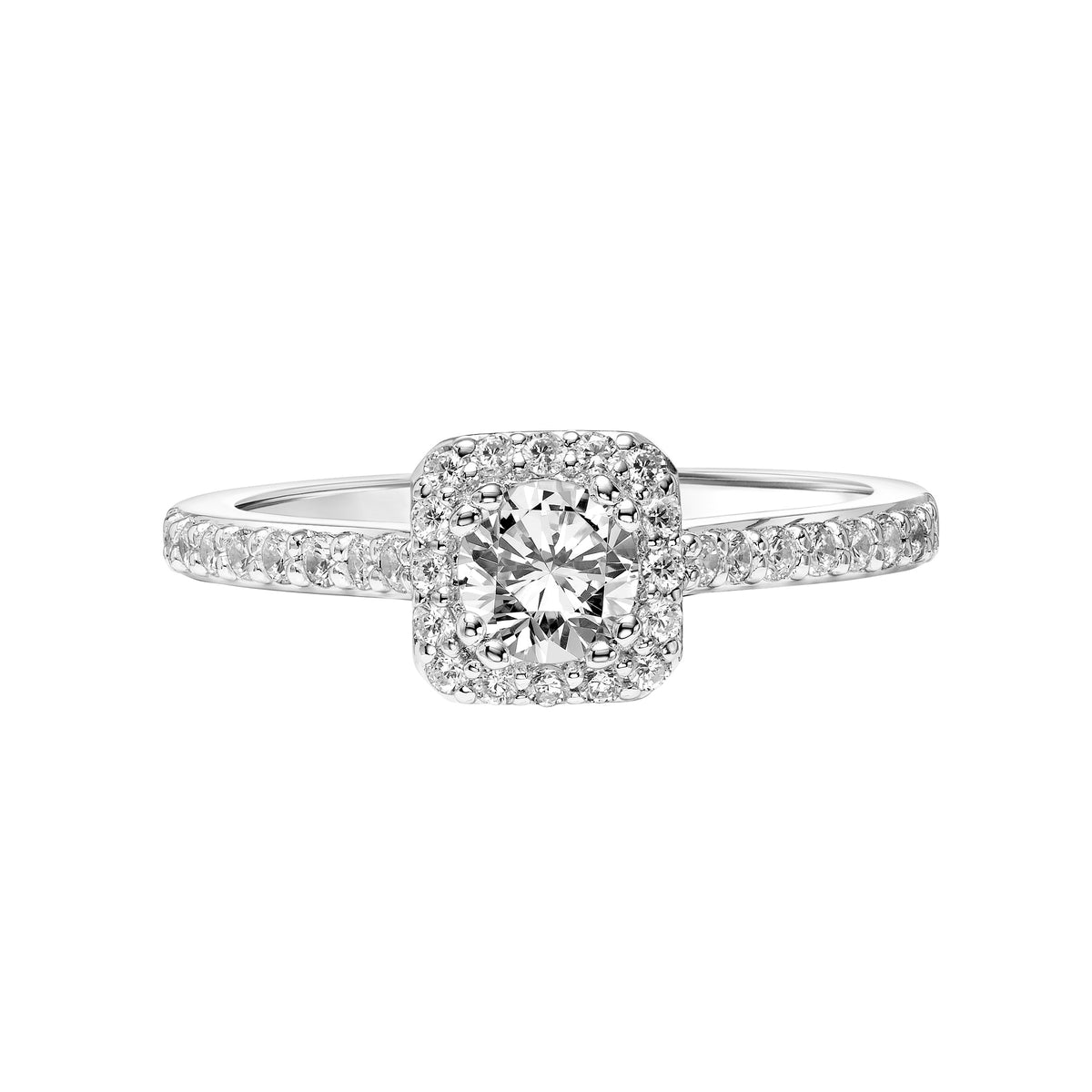 Diamond Halo Engagement Ring with Diamond Shank