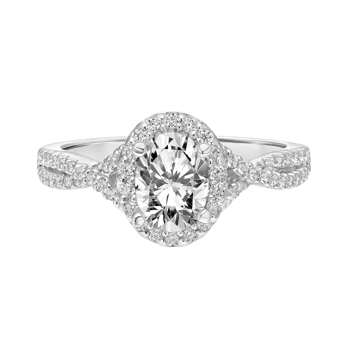 Contemporary Twist Halo Engagement Ring