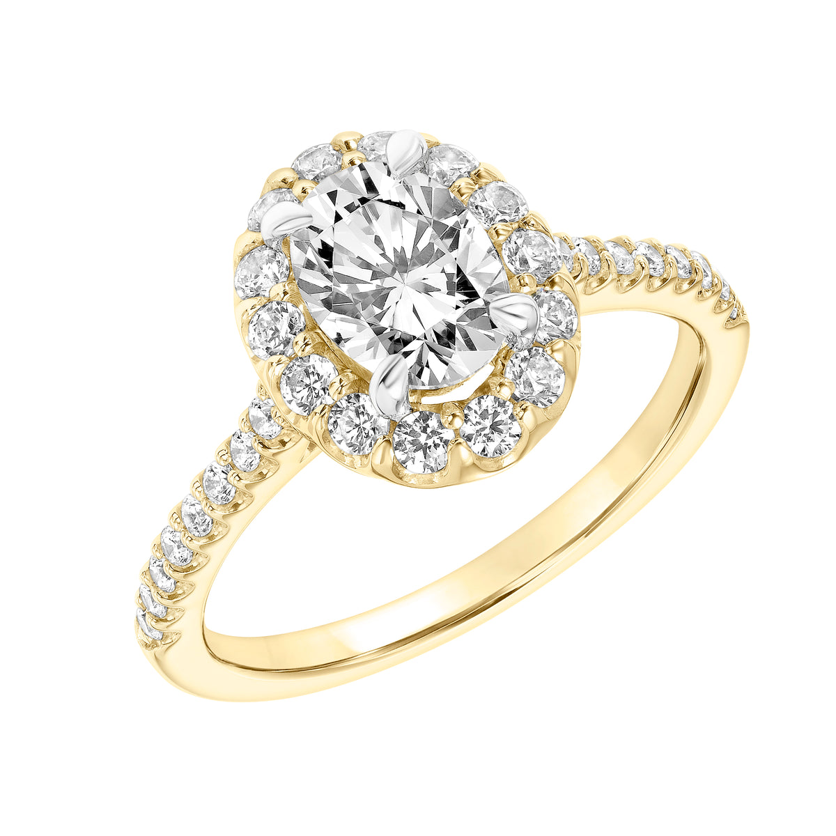 Classic Oval Diamond Halo Engagement Ring with  Diamond Shank