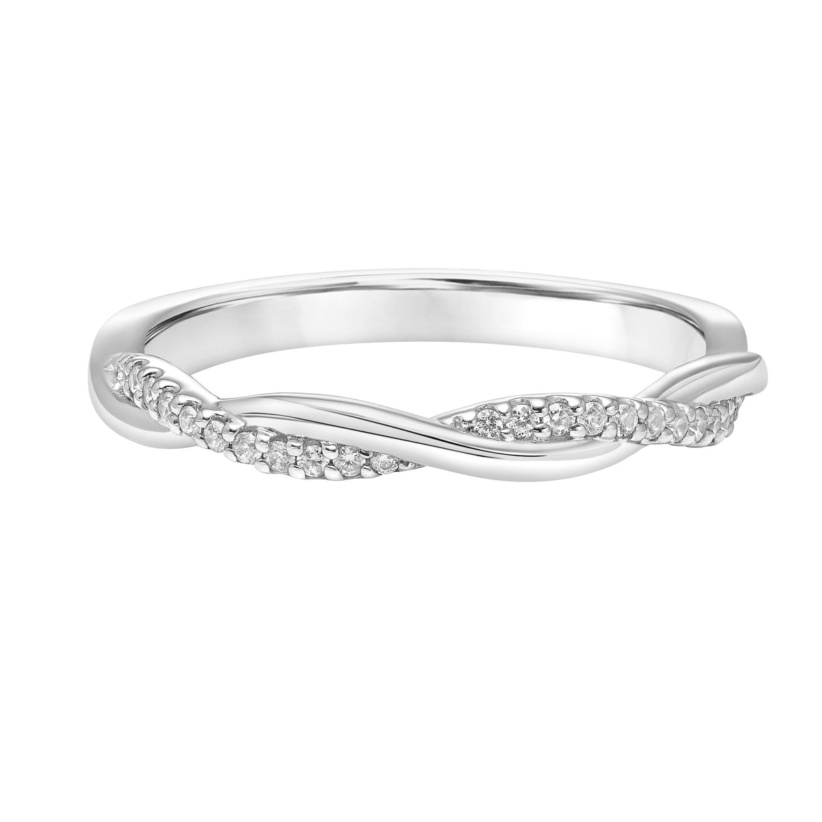 Half Diamond Half Polished Twist Wedding Band