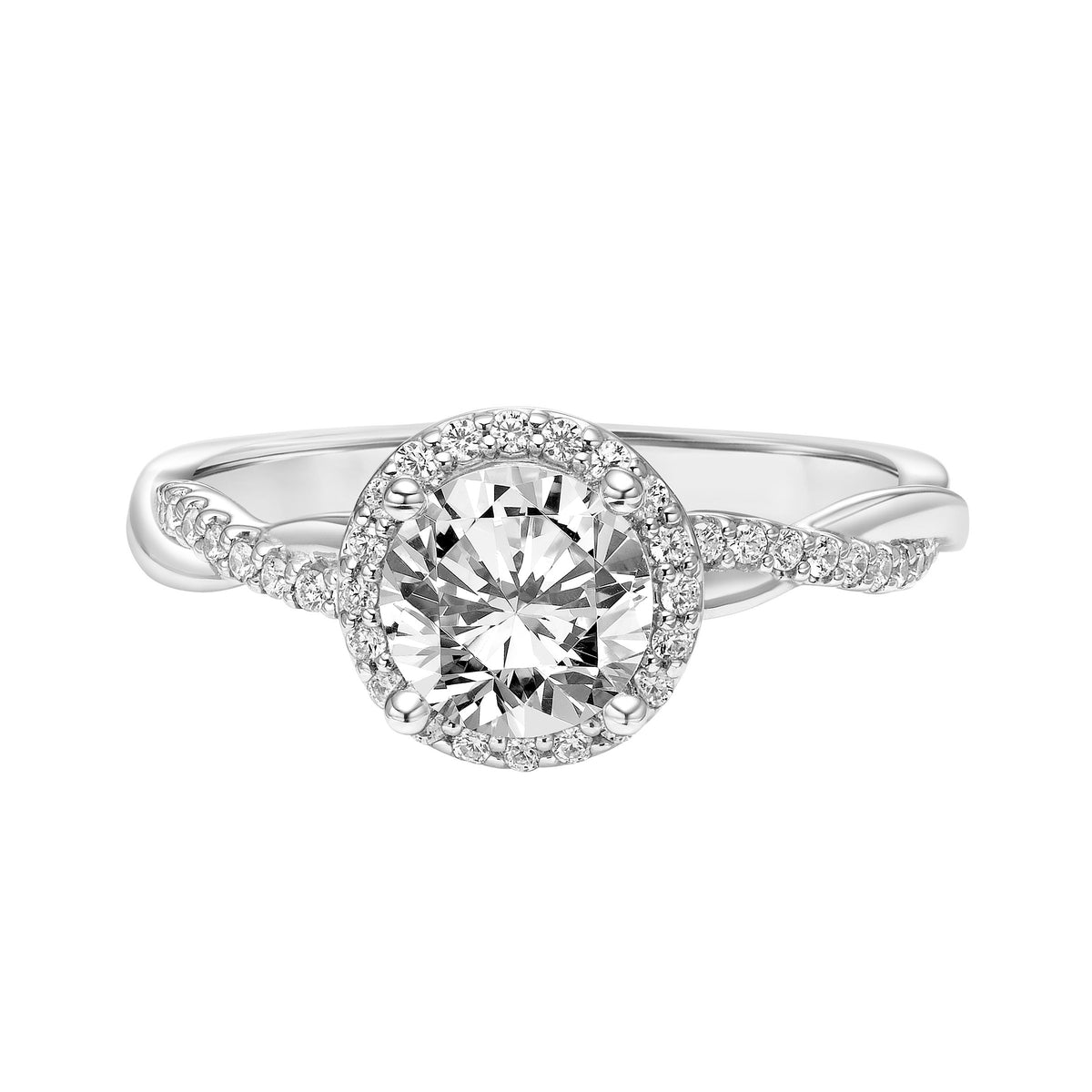 Contemporary Round Halo Twist Diamond Engagement Ring