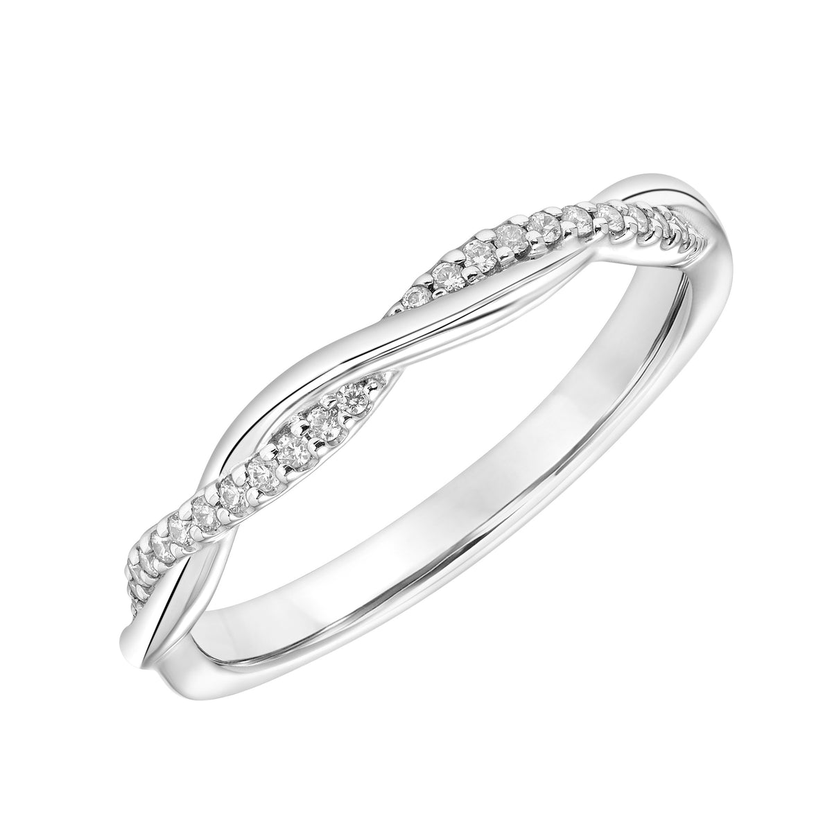 Half Diamond Half Polished Twist Wedding Band